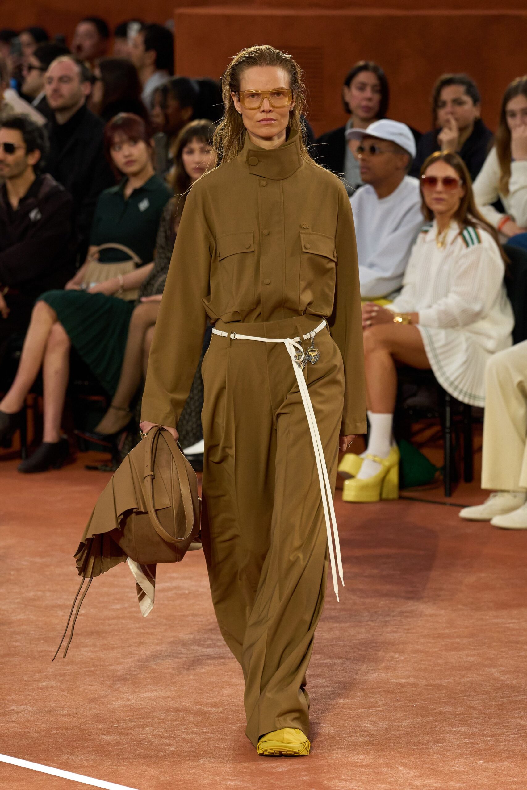 brown relaxed jumpsuit with accessories