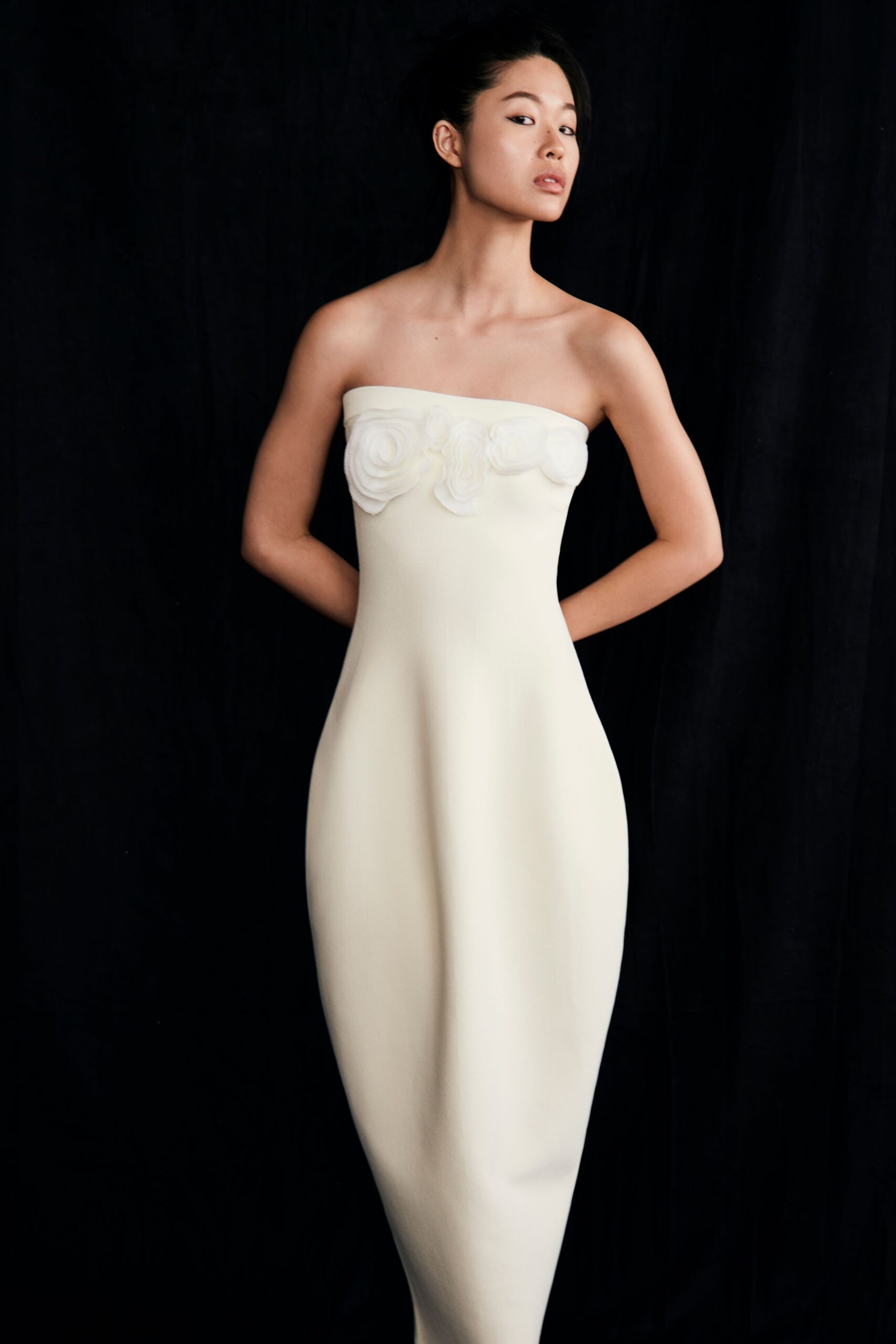 white strapless fitted gown