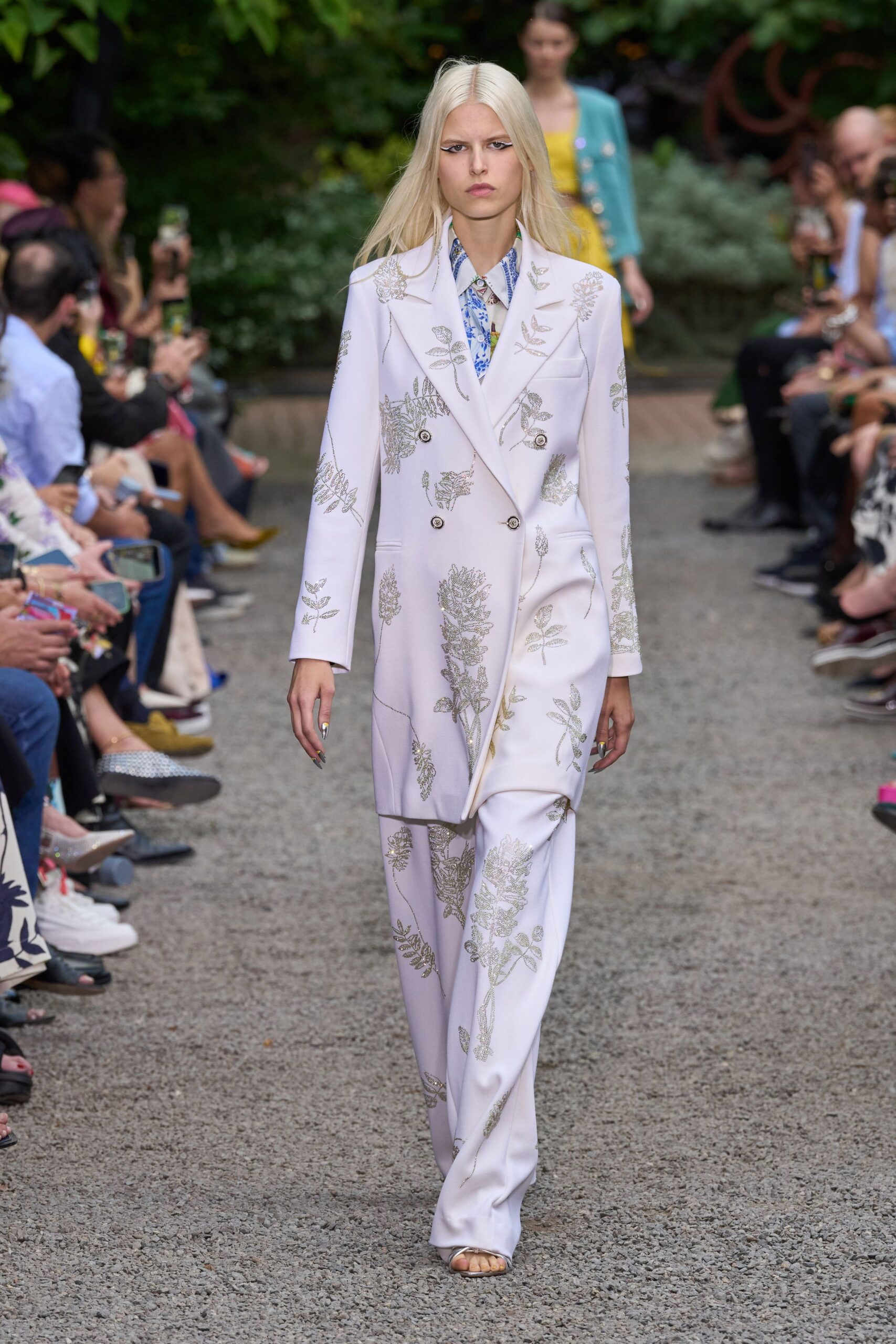 white embroidered tailored suit