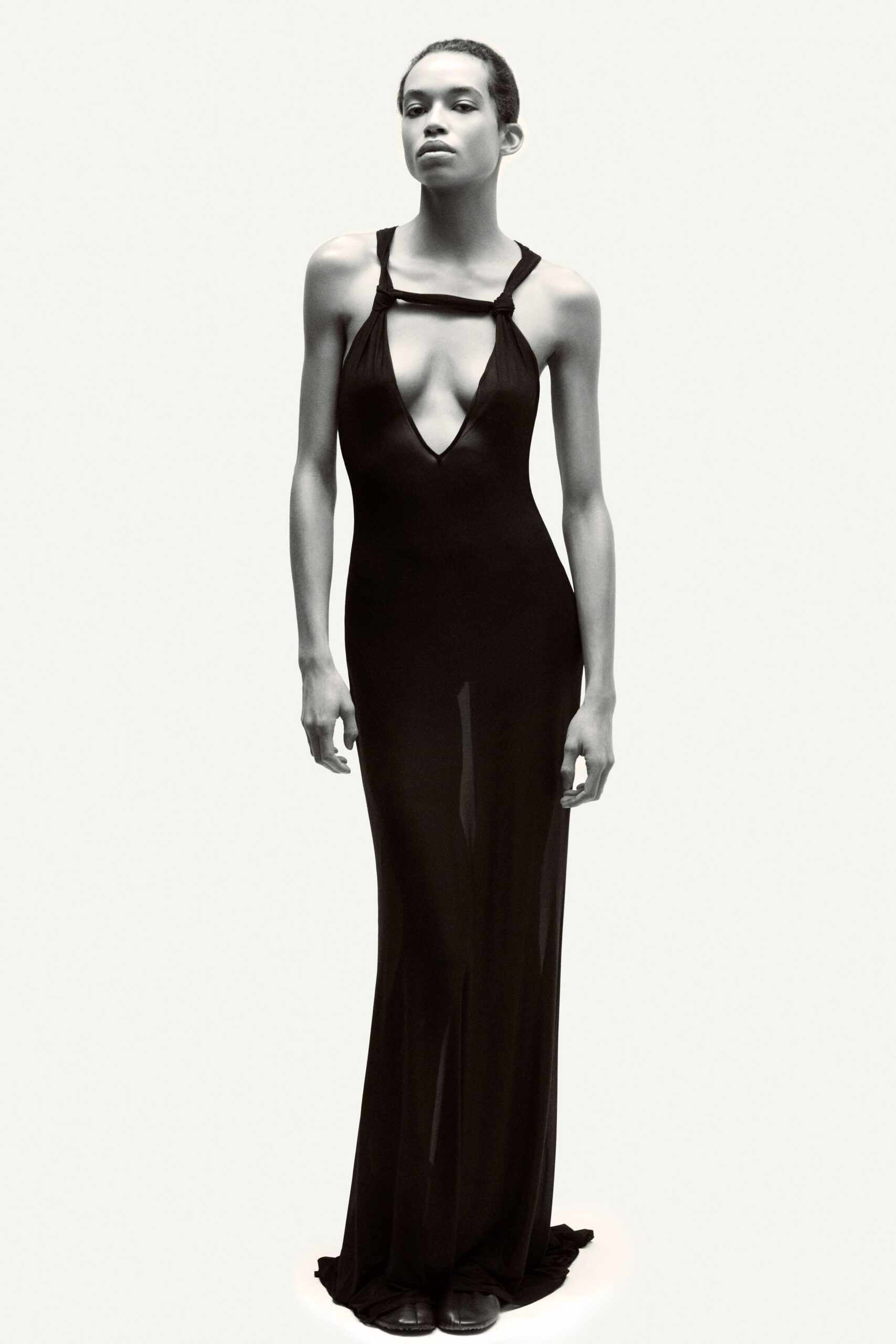black silk sleeveless gown