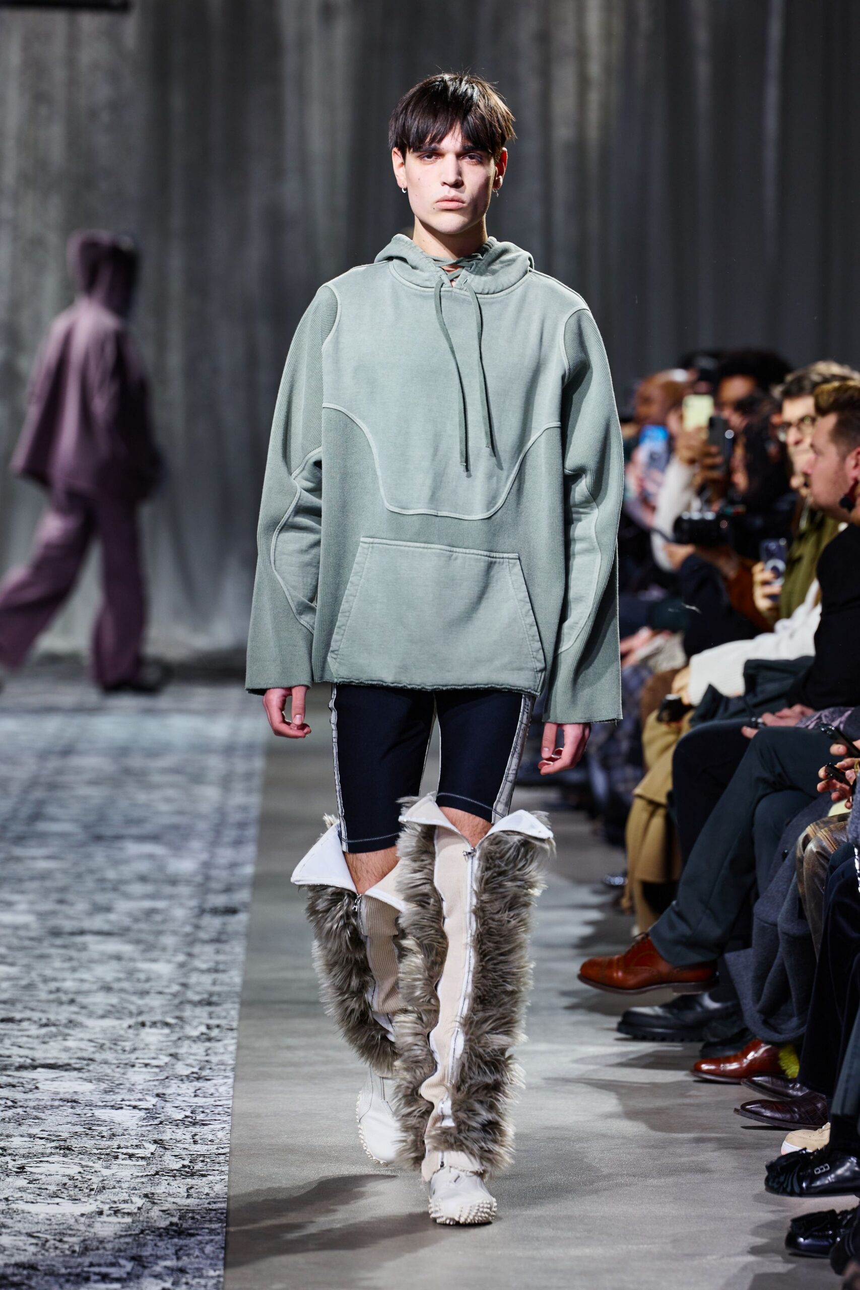 gray cotton long-sleeve hooded oversized draped hoodie