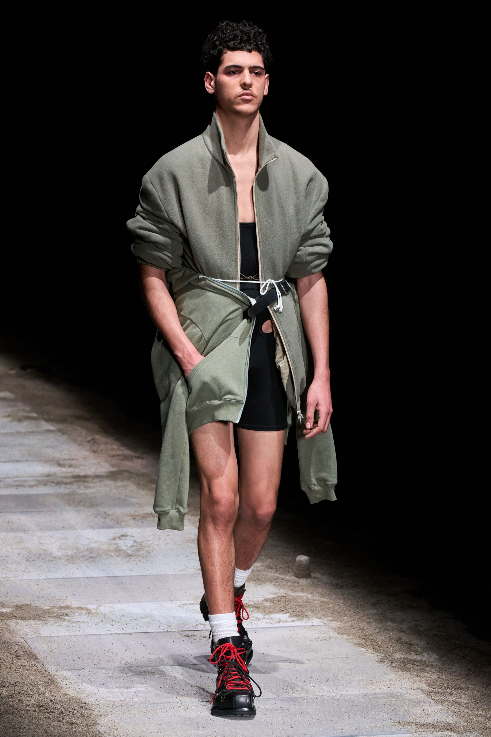 oversized green hoodie with bodysuit and shorts