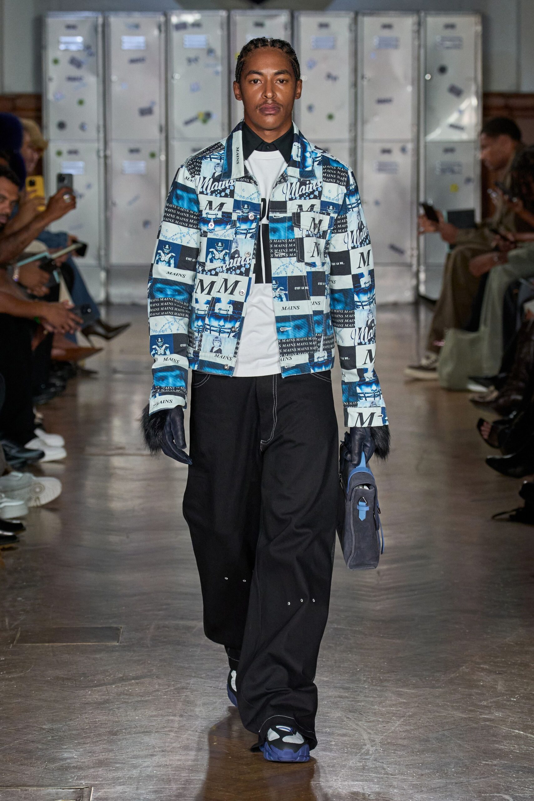 blue cotton long-sleeve collared relaxed printed jacket