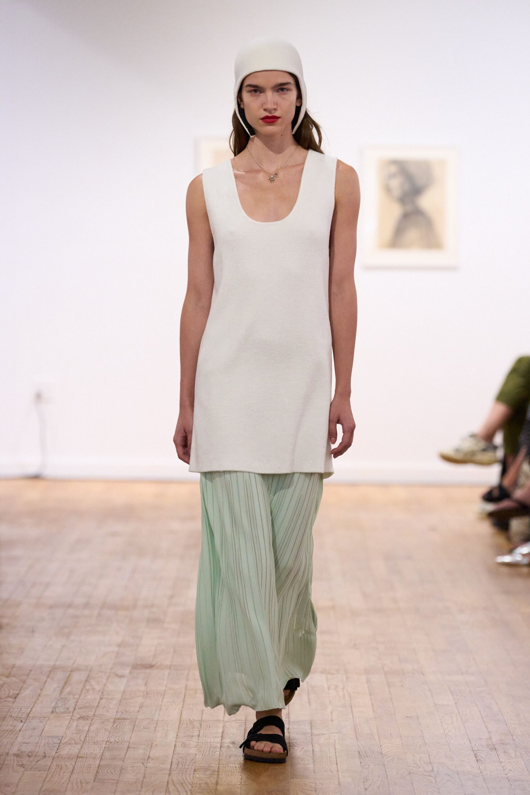 green silk fitted pleated flowing maxi skirt