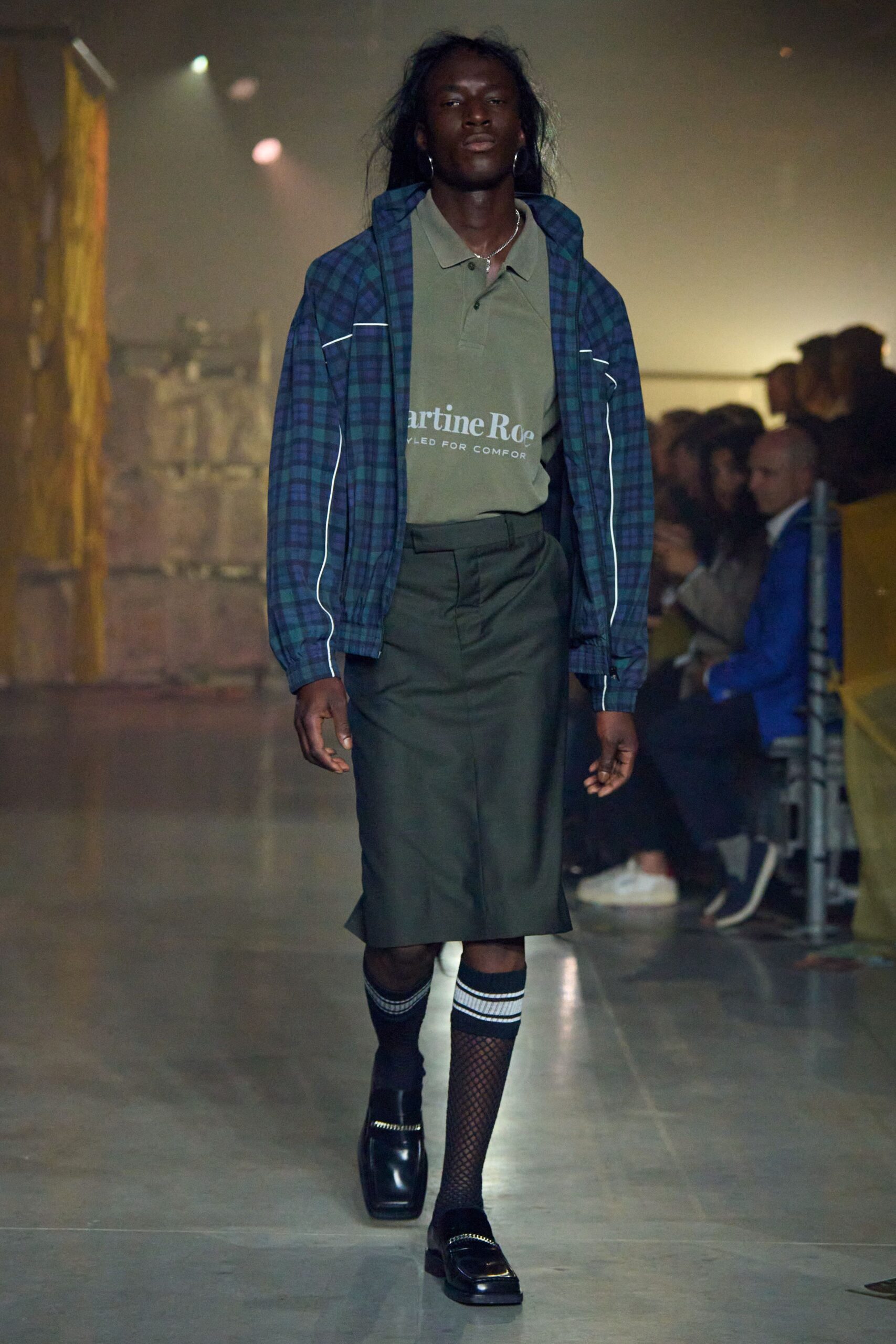 blue cotton long-sleeve collared relaxed checked jacket