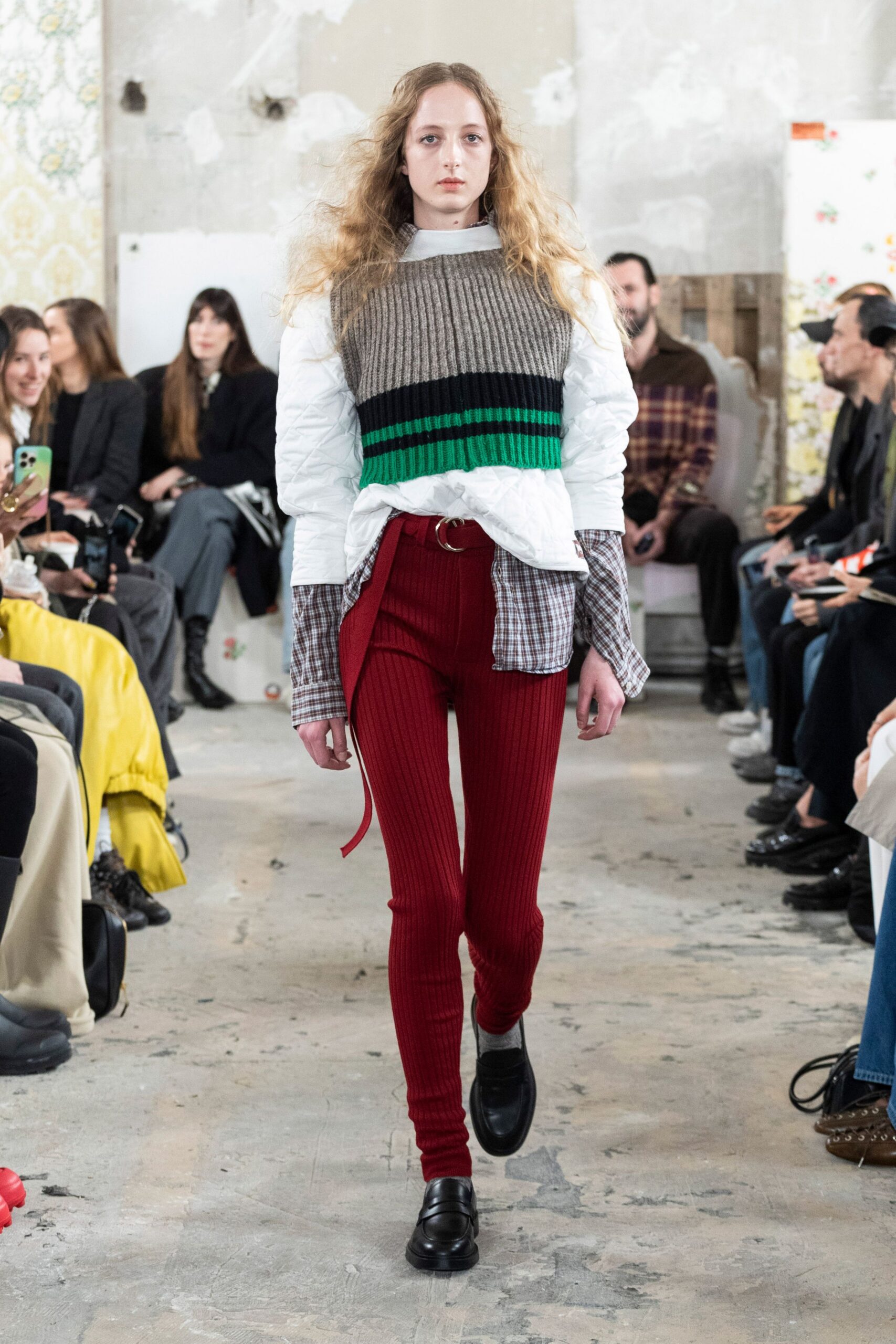 red cotton fitted ribbed pants