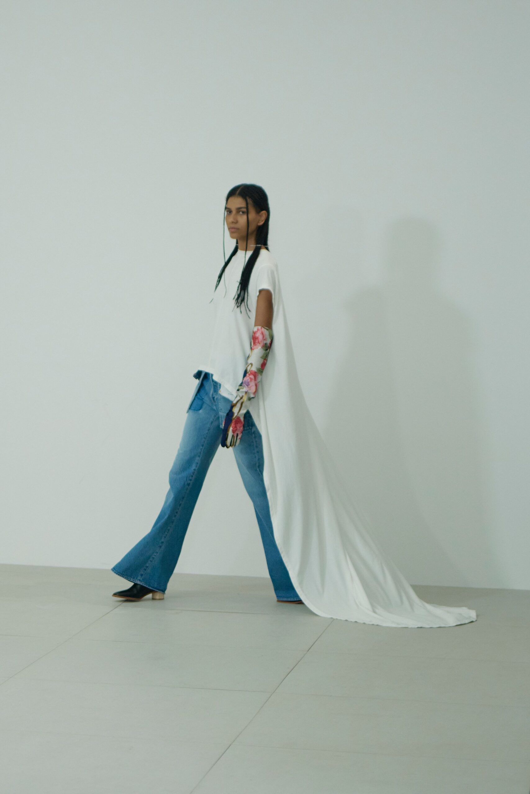 white silk structured layered flowing cape