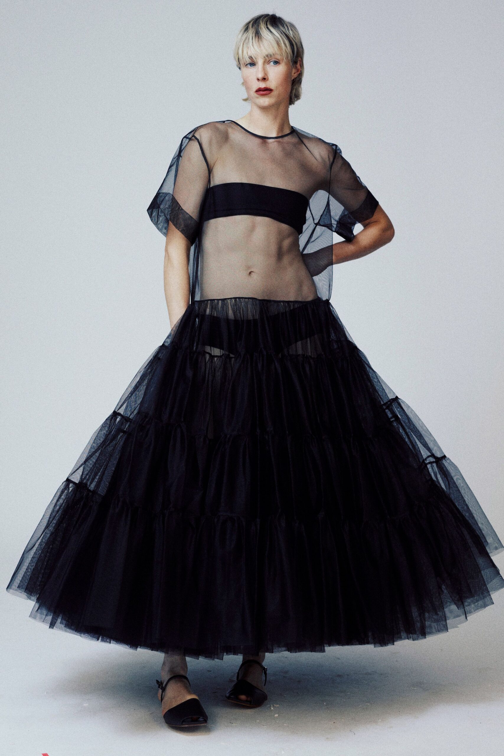 black sheer tiered dress