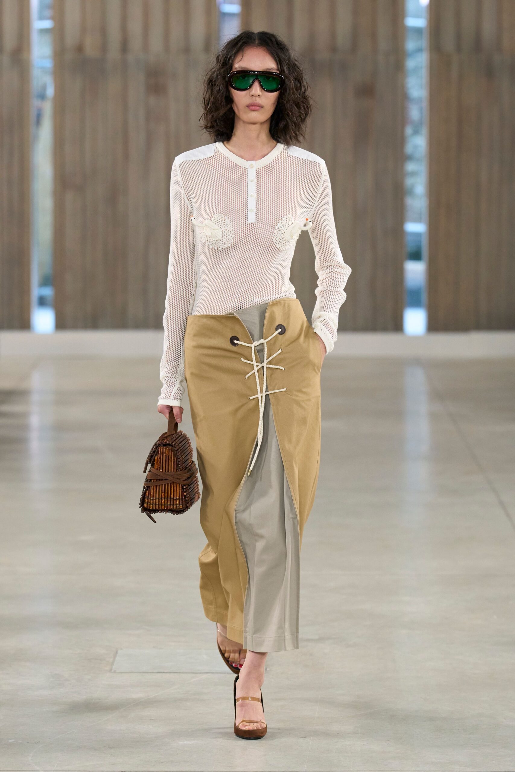 white mesh long-sleeve collared fitted embroidered top
