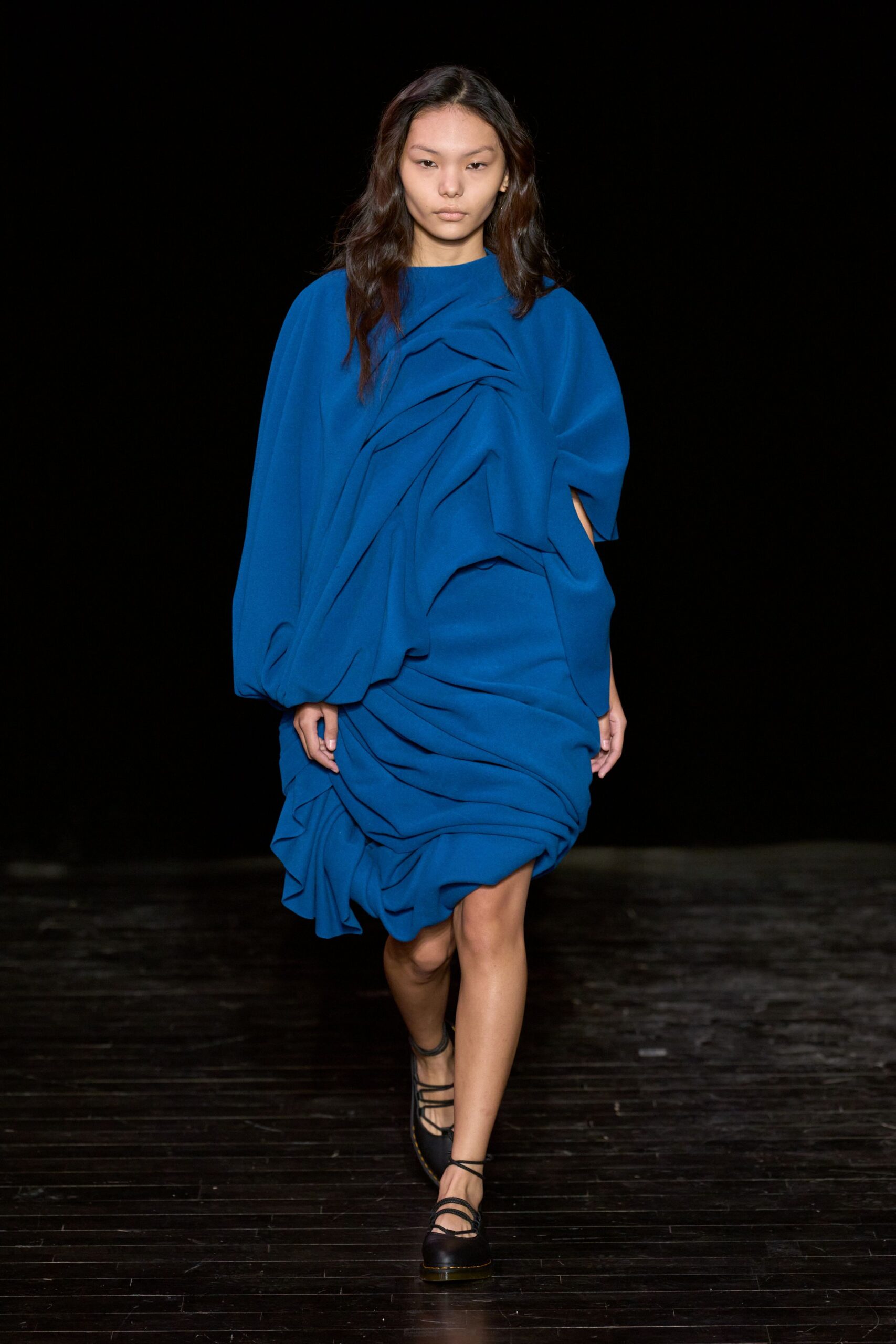 blue relaxed draped mini dress