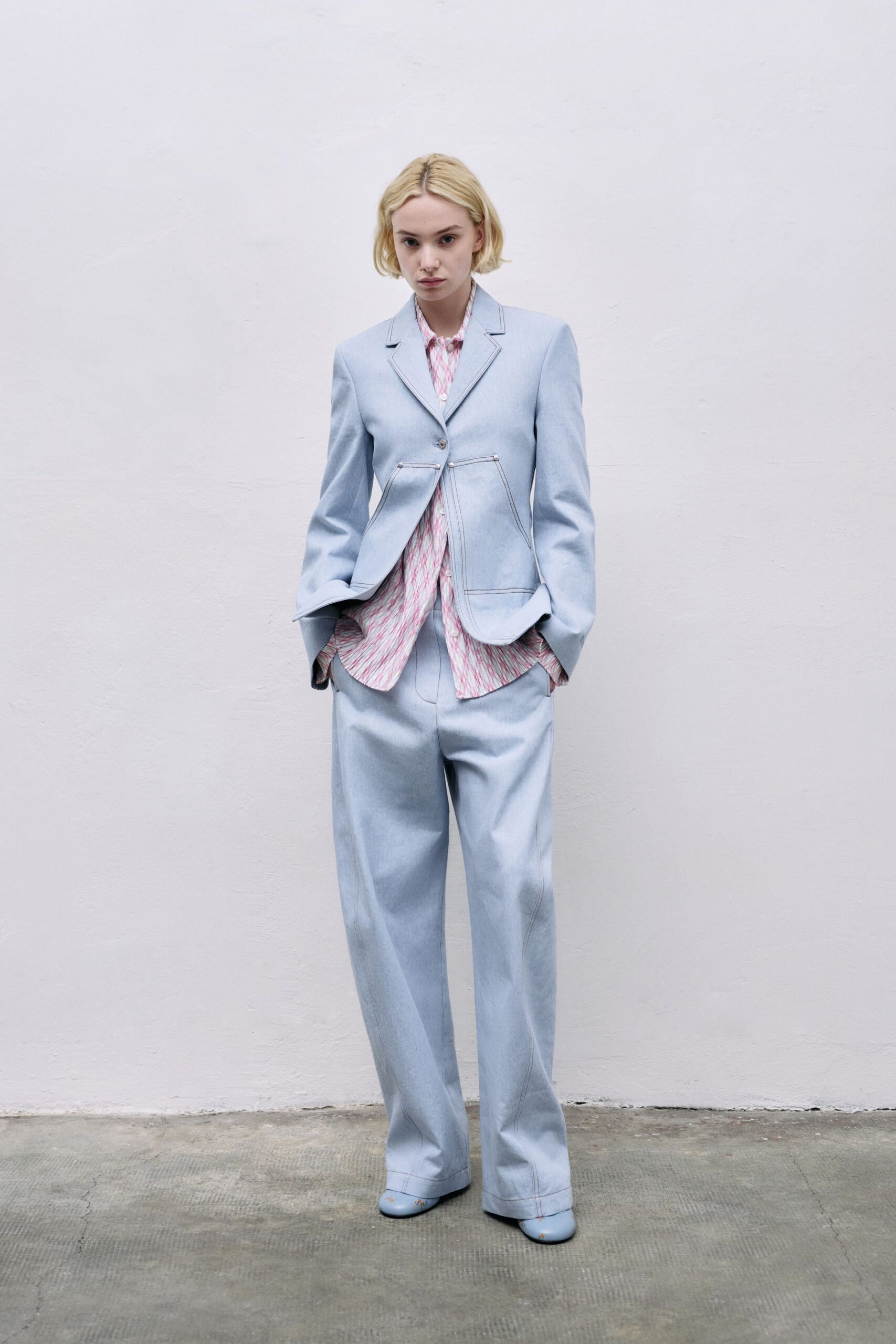 pink cotton long-sleeve collared relaxed striped shirt
