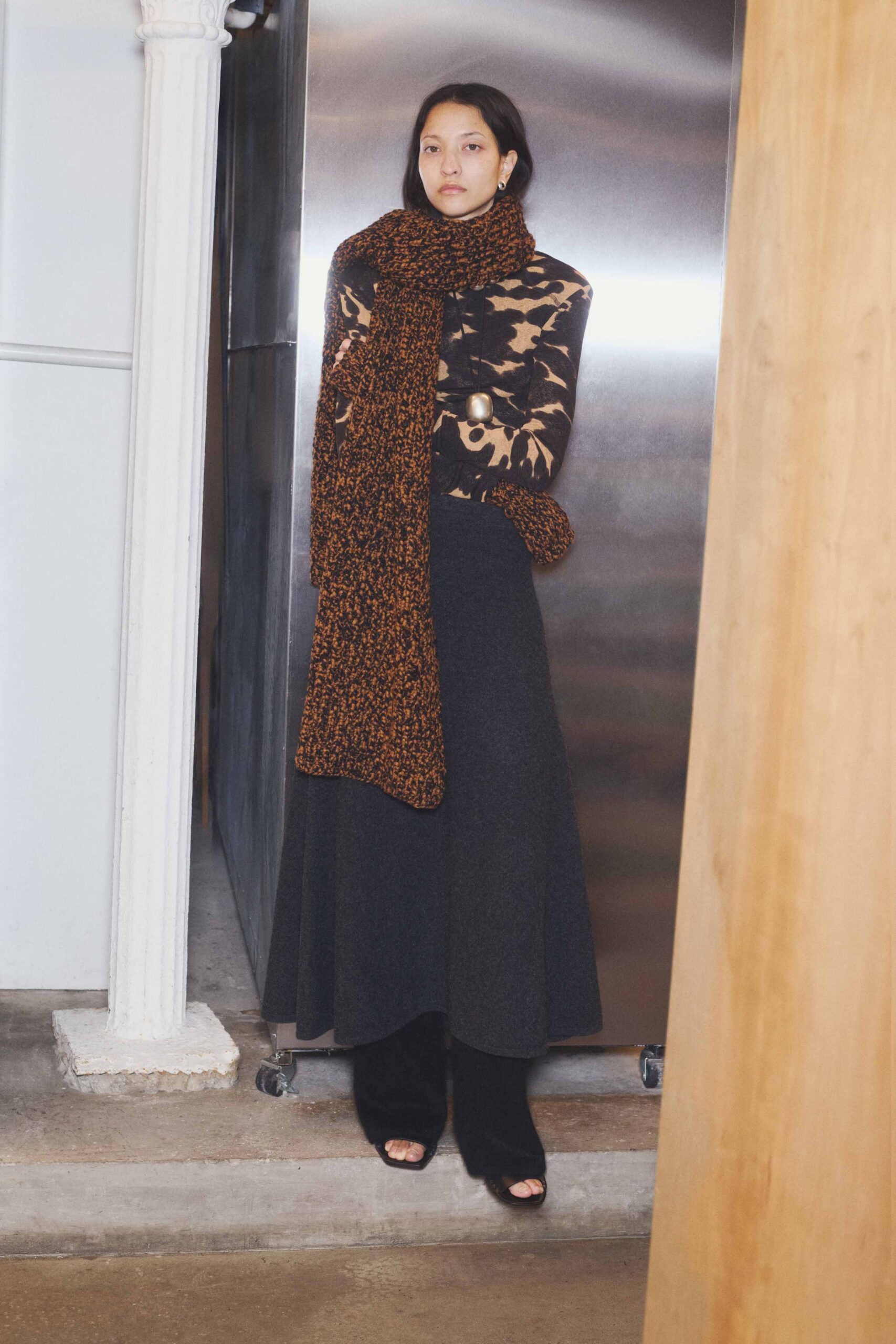 black wool top and skirt