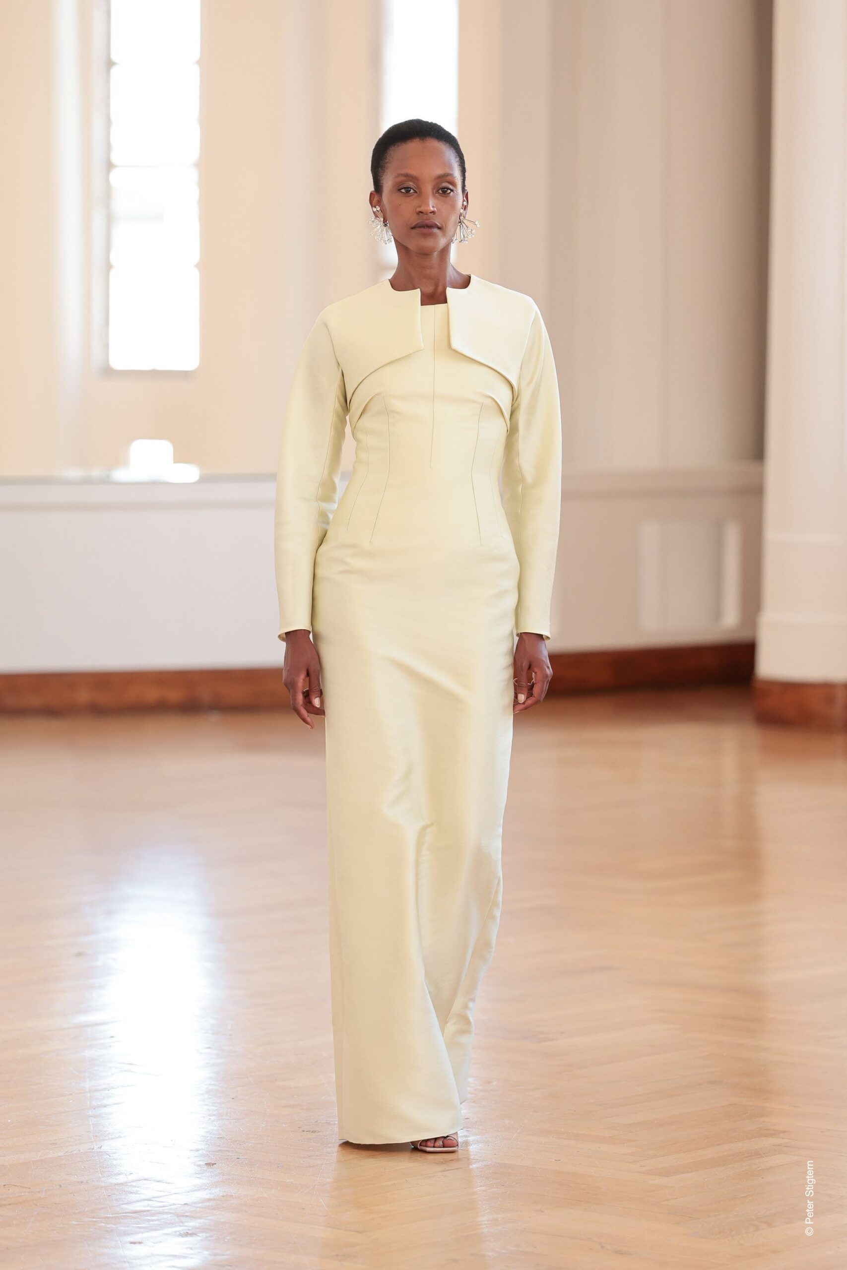 fitted yellow silk gown