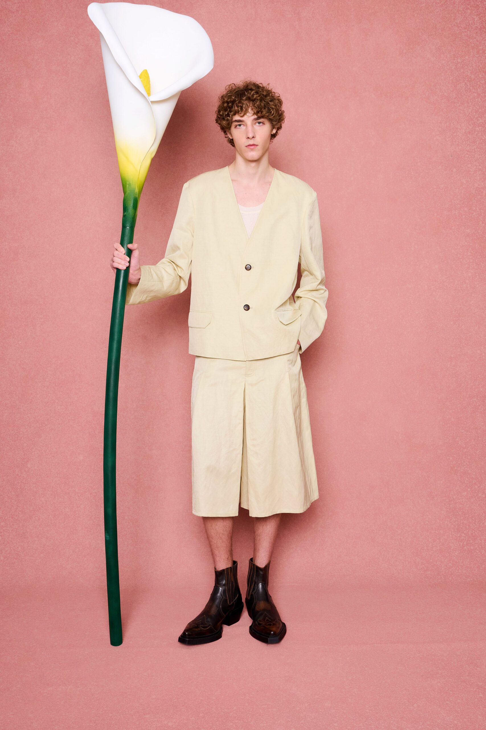 beige tailored blazer and shorts