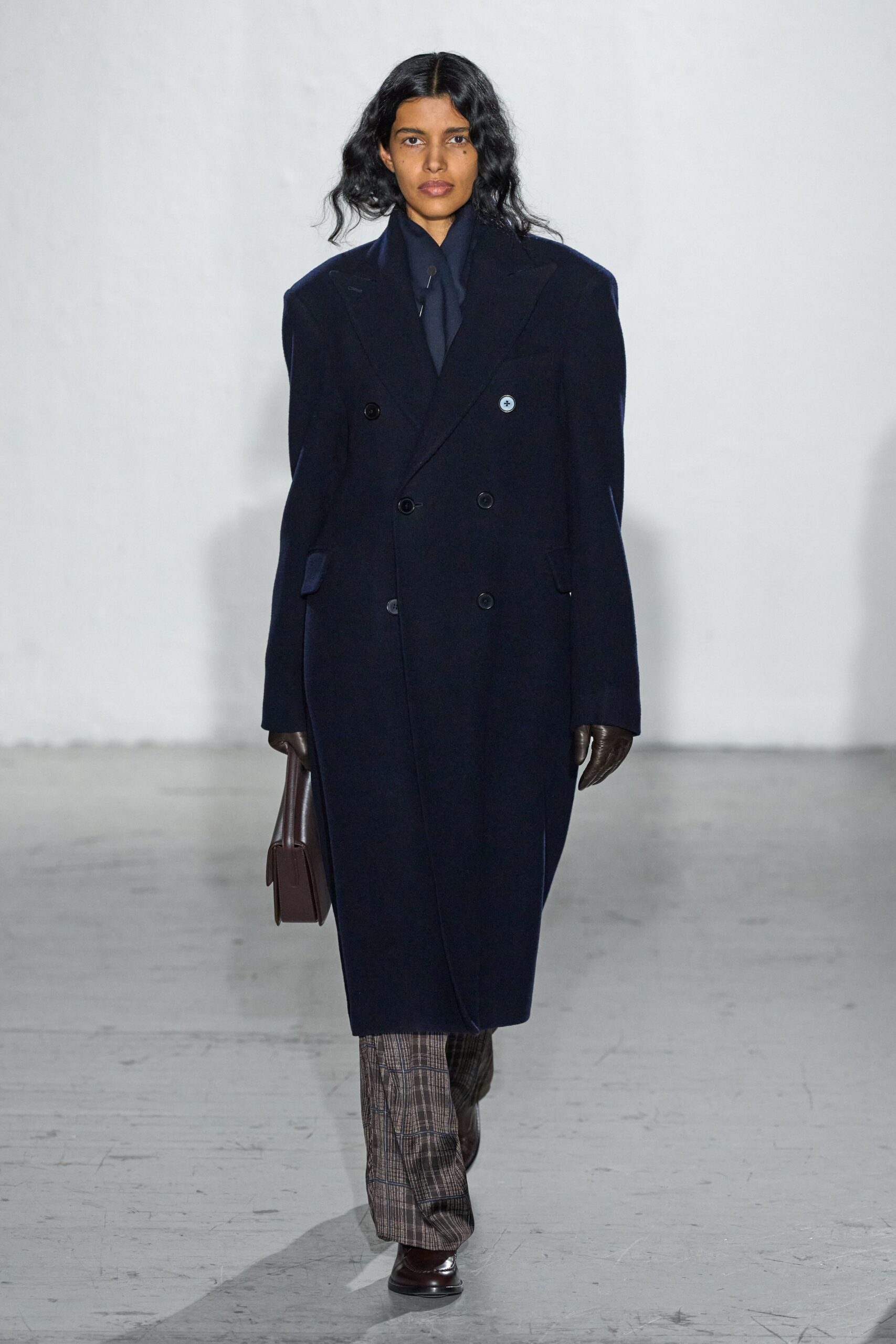 blue wool long-sleeve double-breasted oversized coat