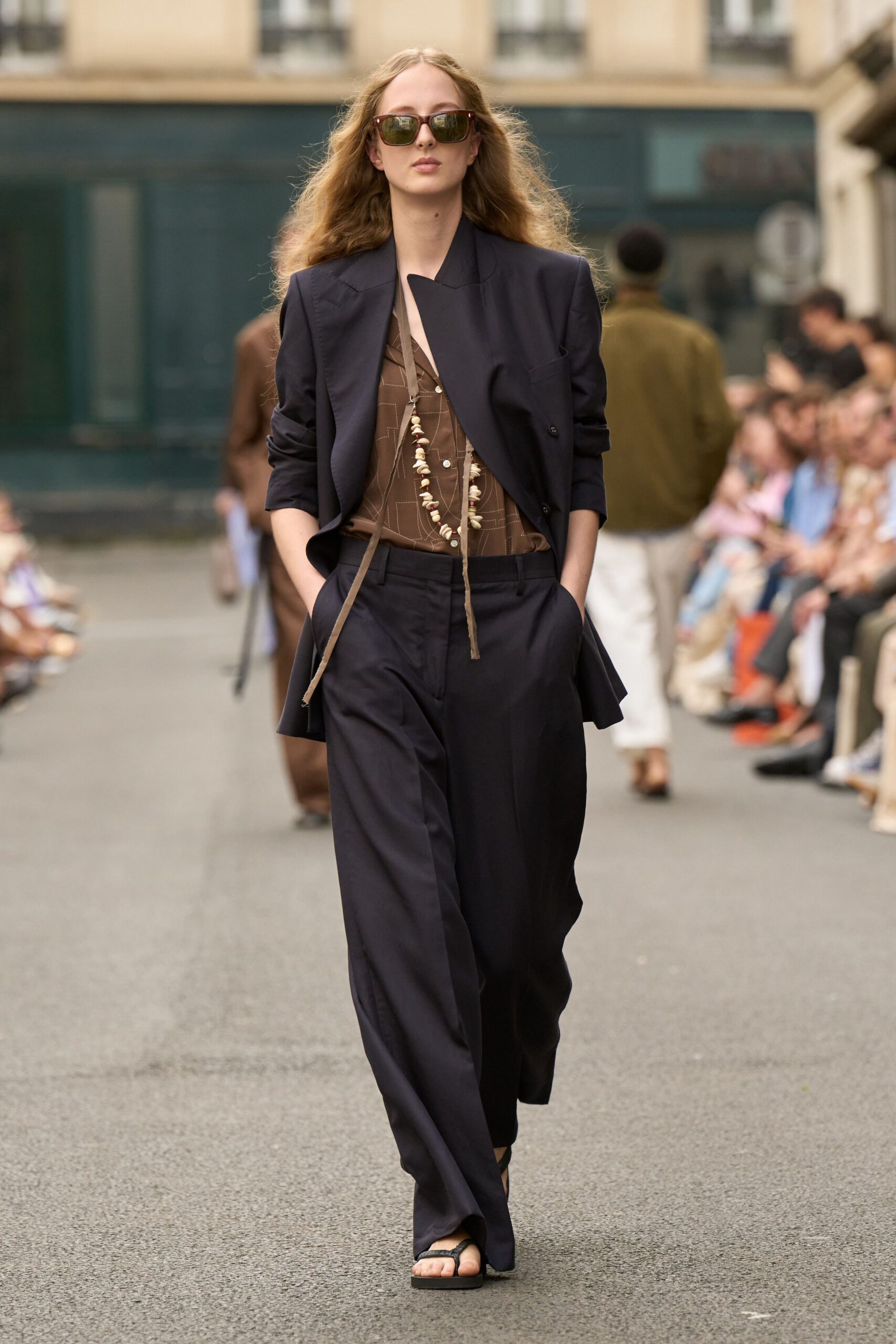 black tailored blazer with brown top
