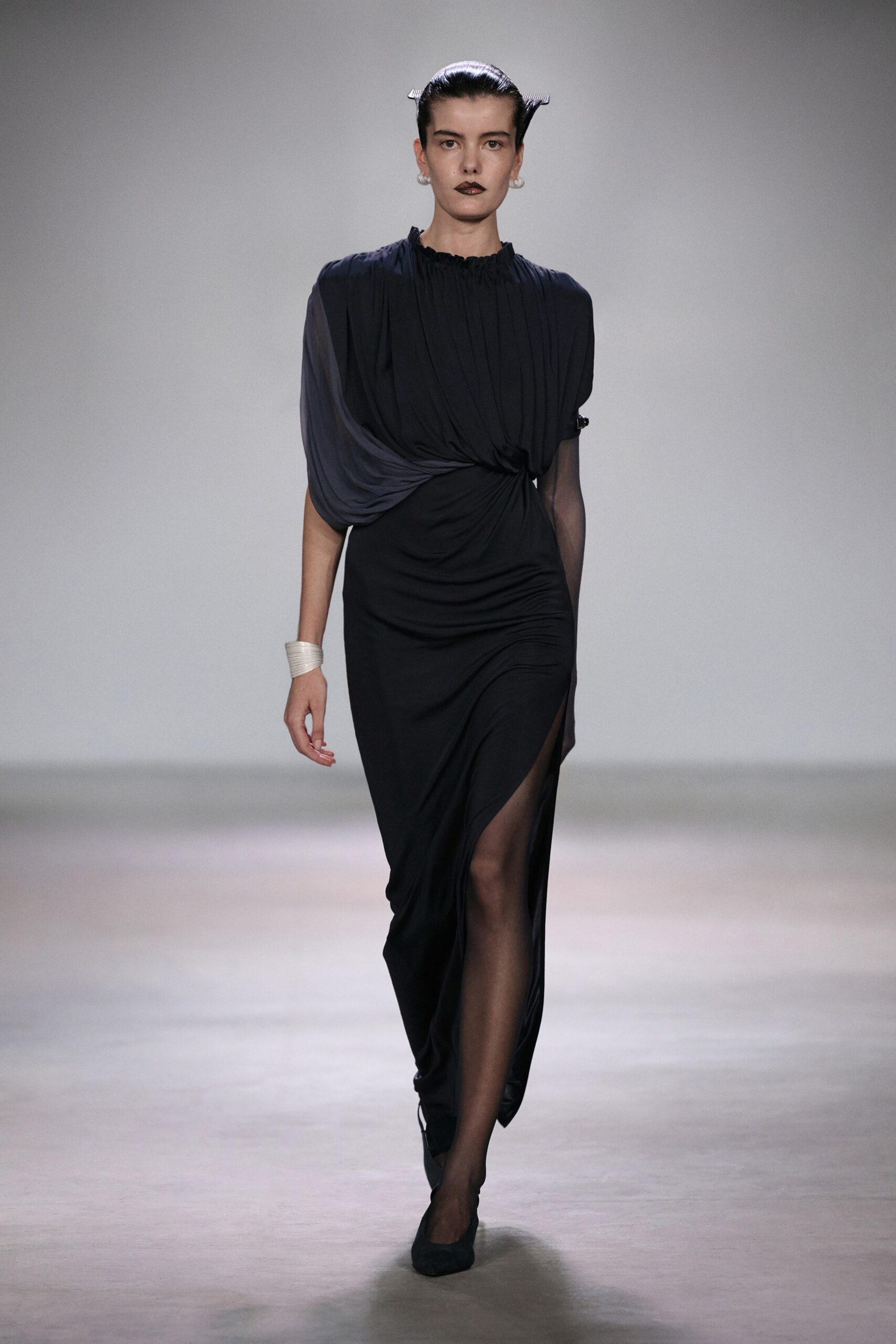 black silk fitted gown