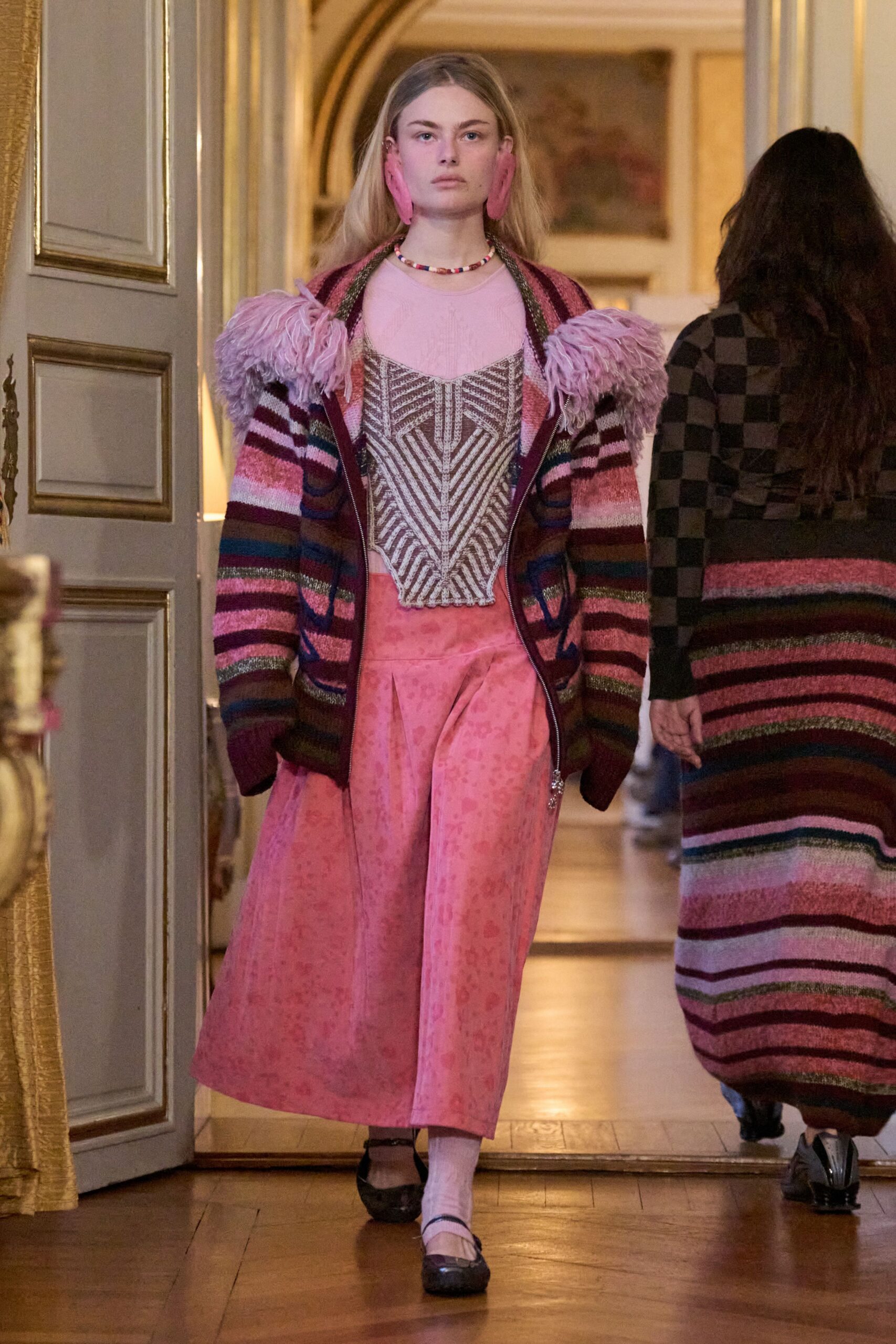 multi wool long-sleeve relaxed striped cardigan