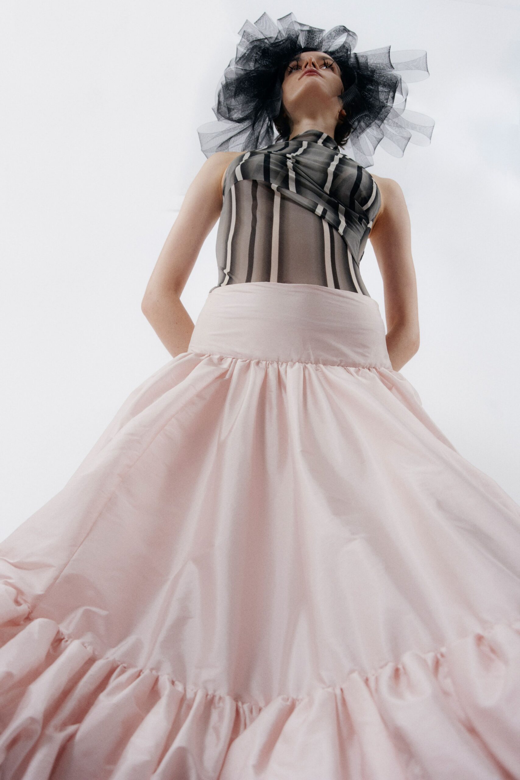 pink cotton relaxed tiered ruffled maxi skirt