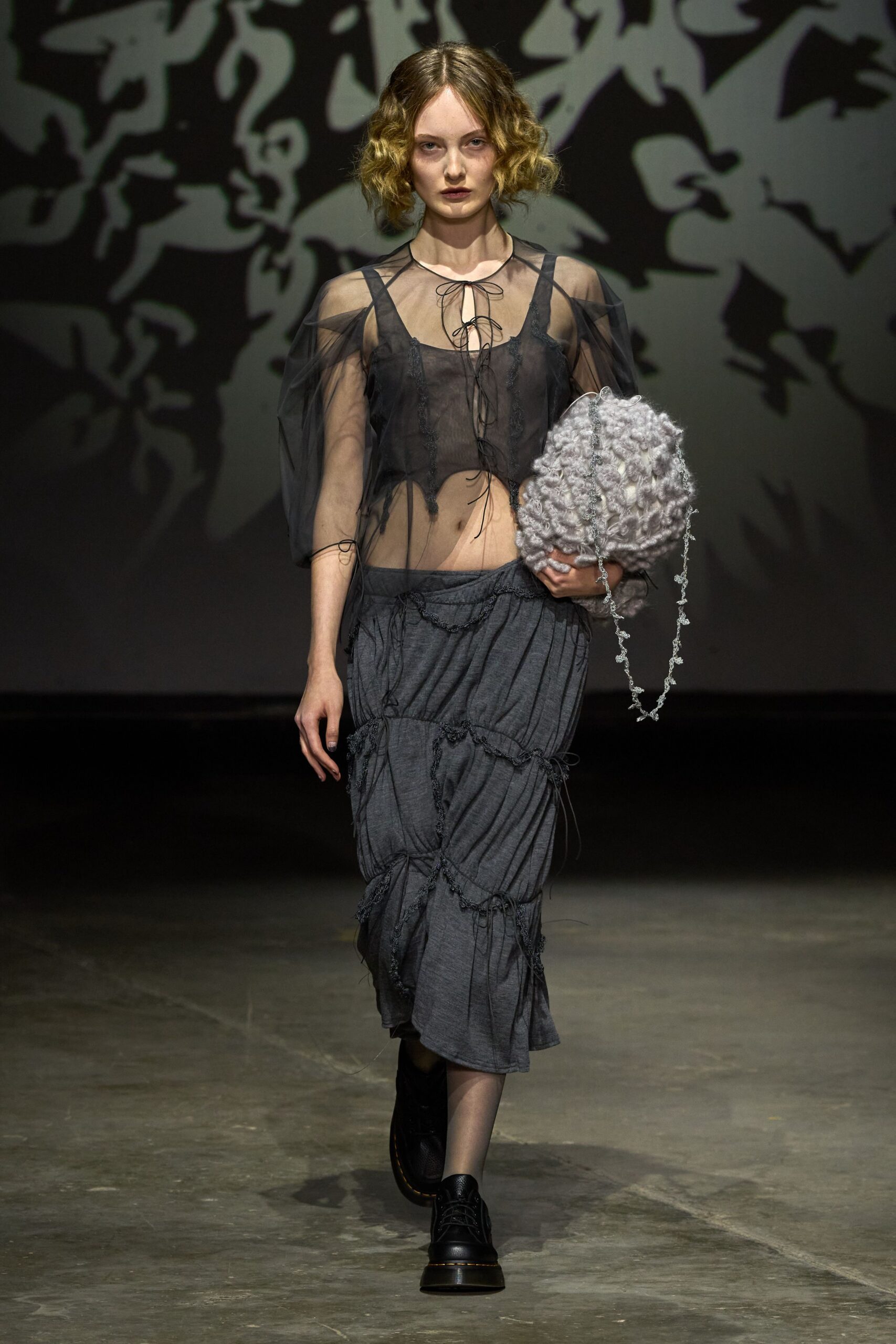 gray cotton relaxed draped skirt