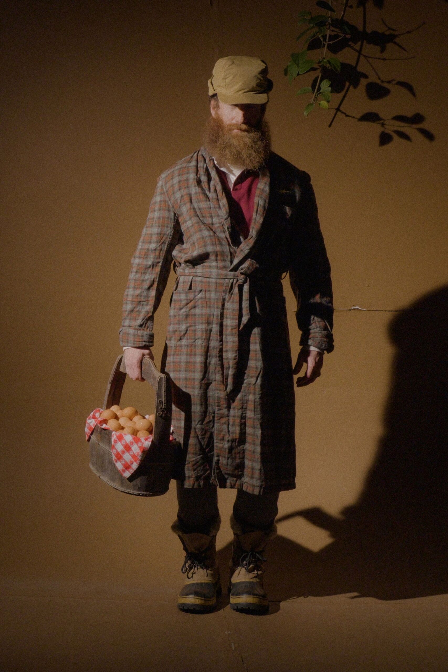 brown checked coat with boots
