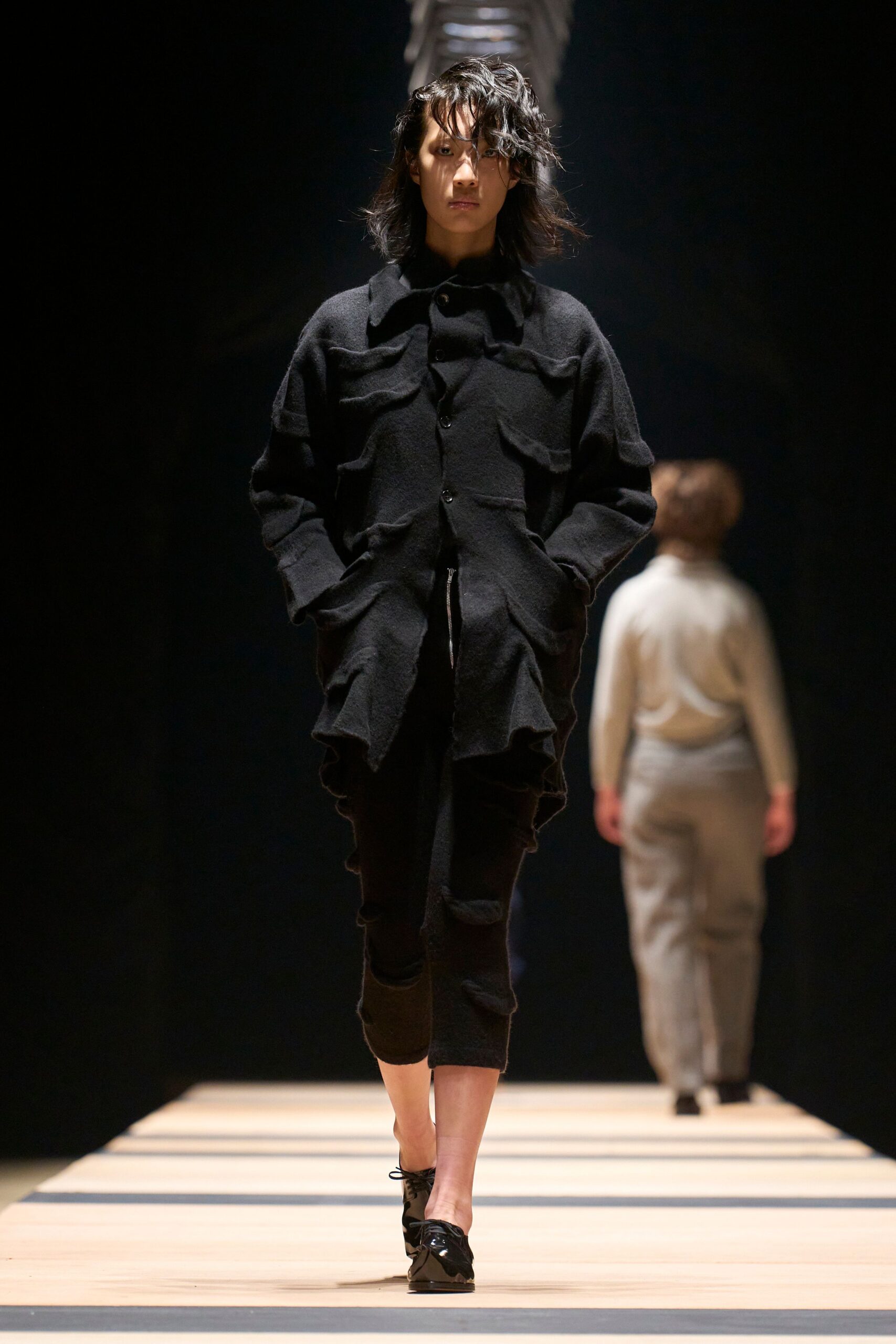 black relaxed jacket with fitted pants
