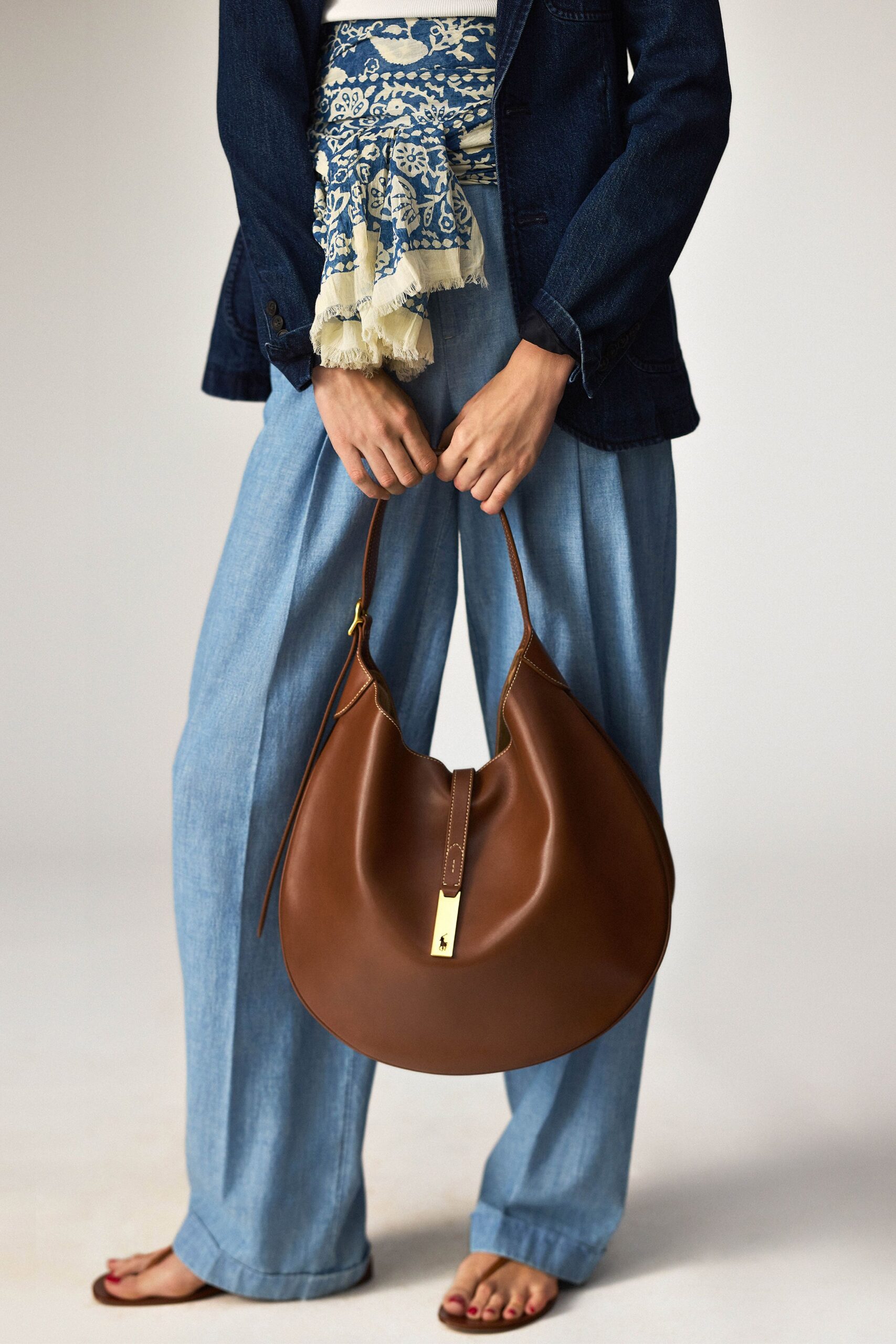 blue denim long-sleeve collared tailored blazer