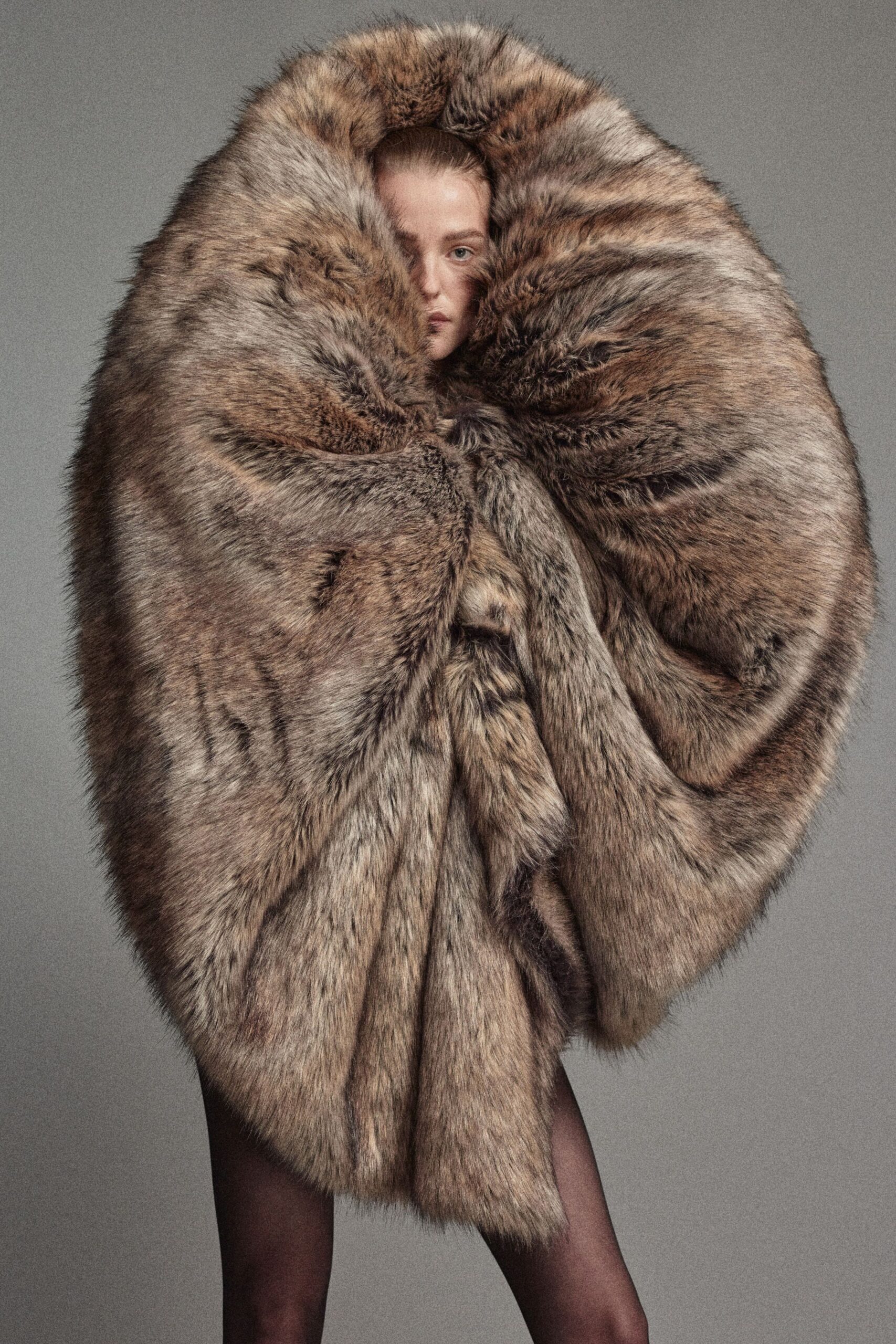 oversized brown fur cape