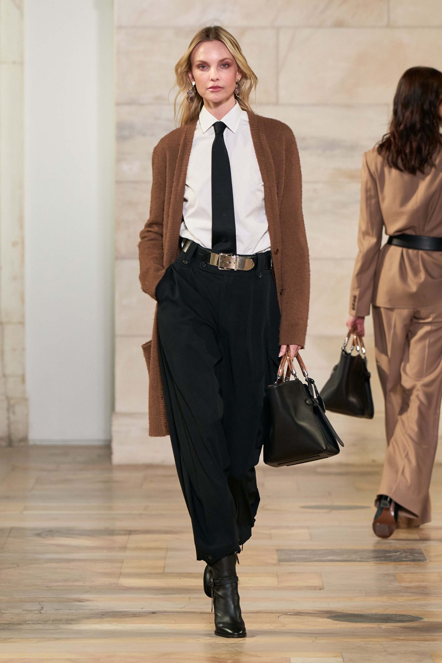 brown wool long-sleeve relaxed cardigan
