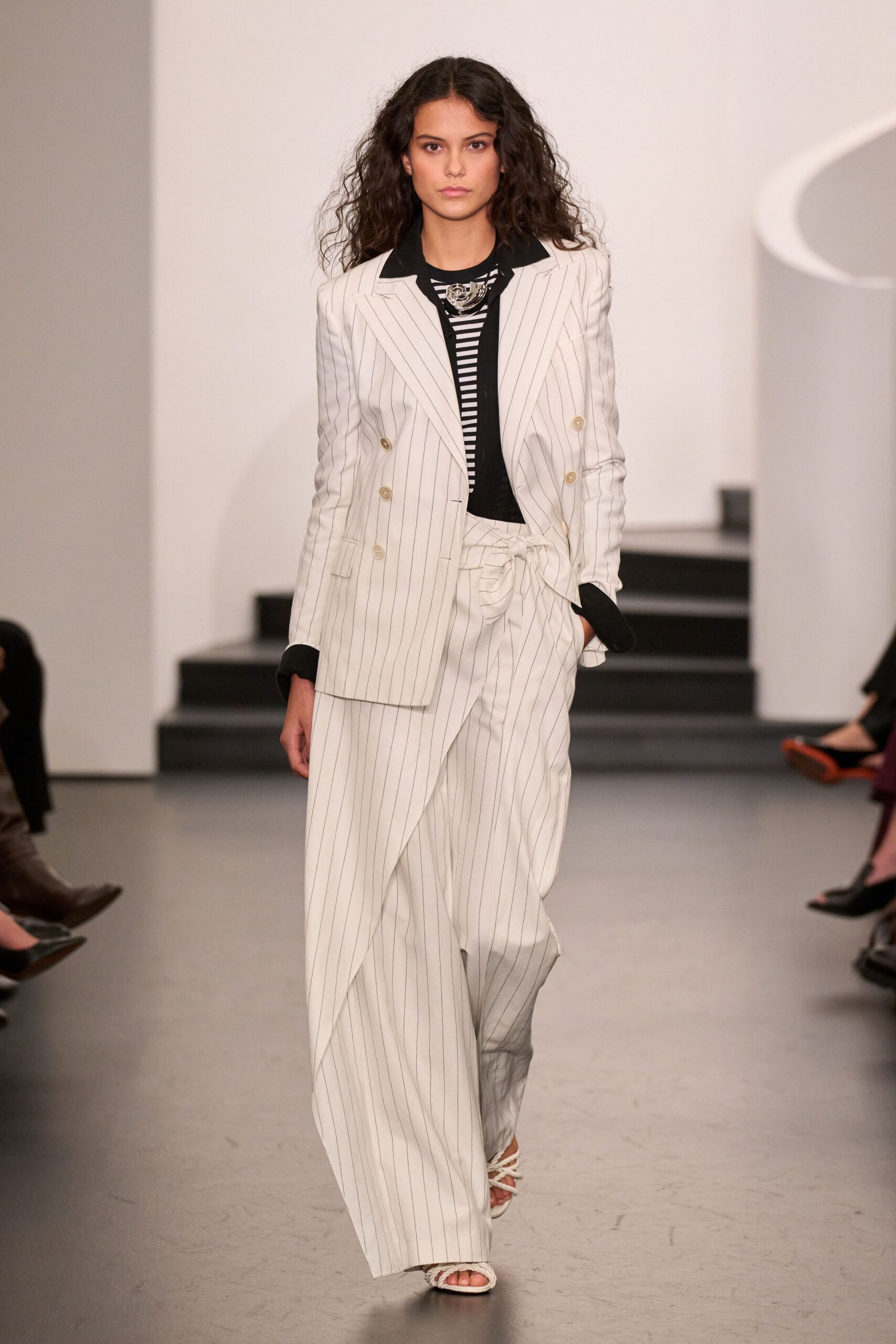 white striped blazer and pants