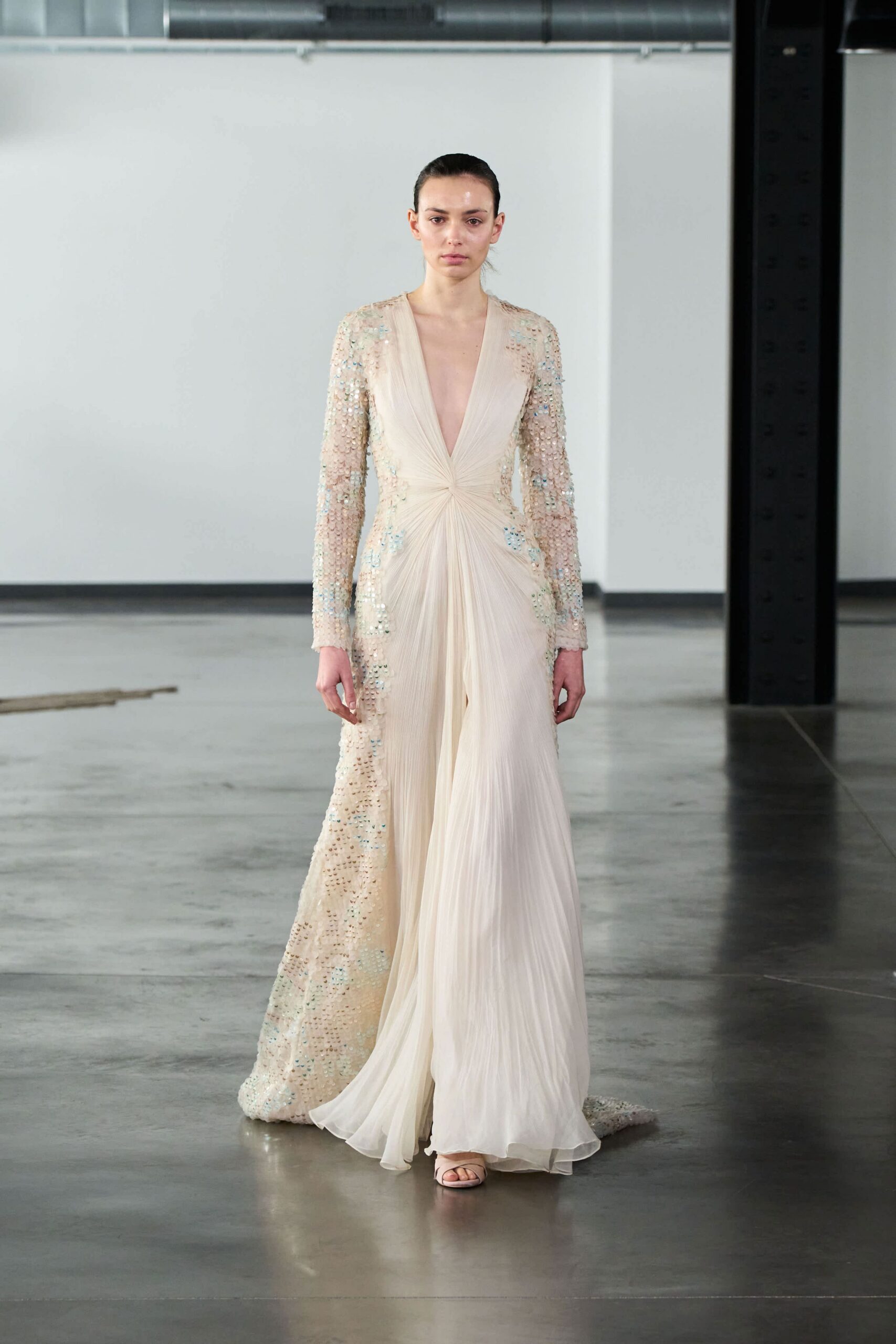 ivory silk embellished gown