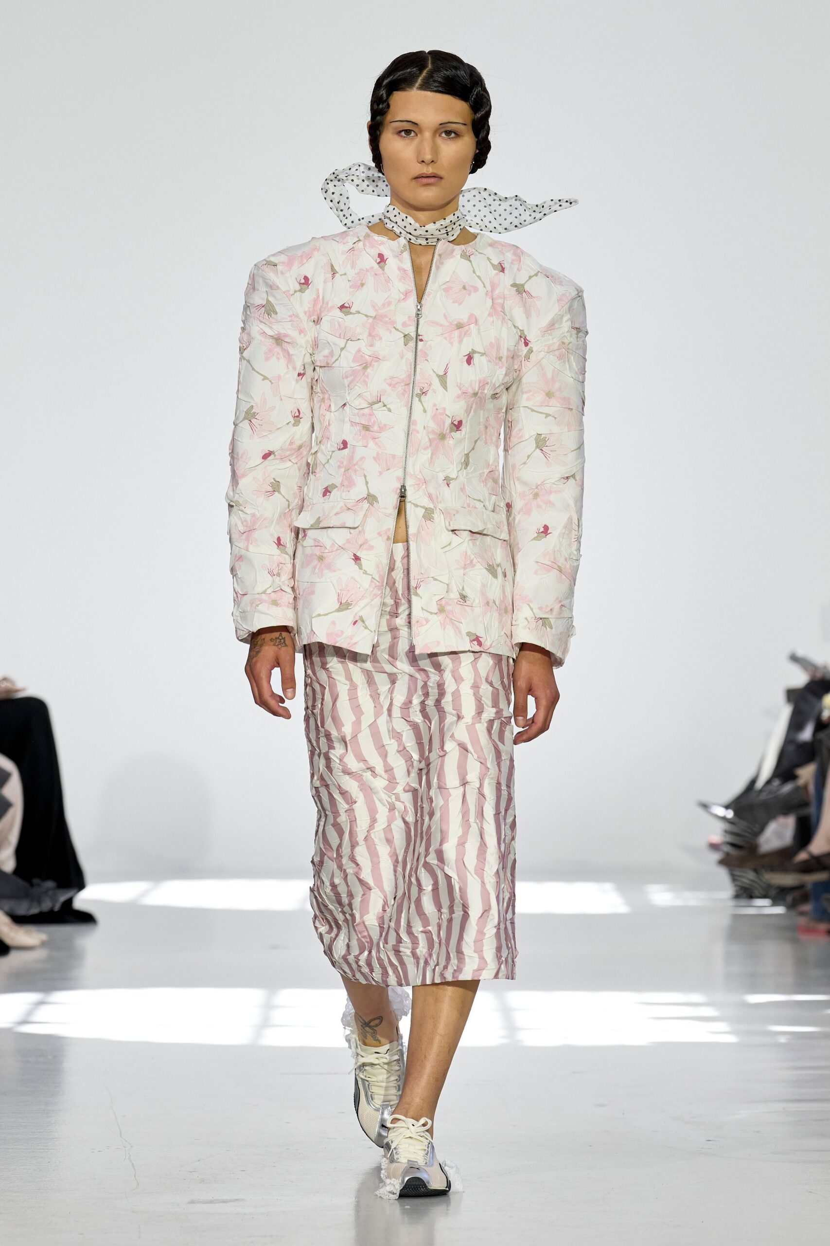 white cotton long-sleeve collared structured embroidered blazer