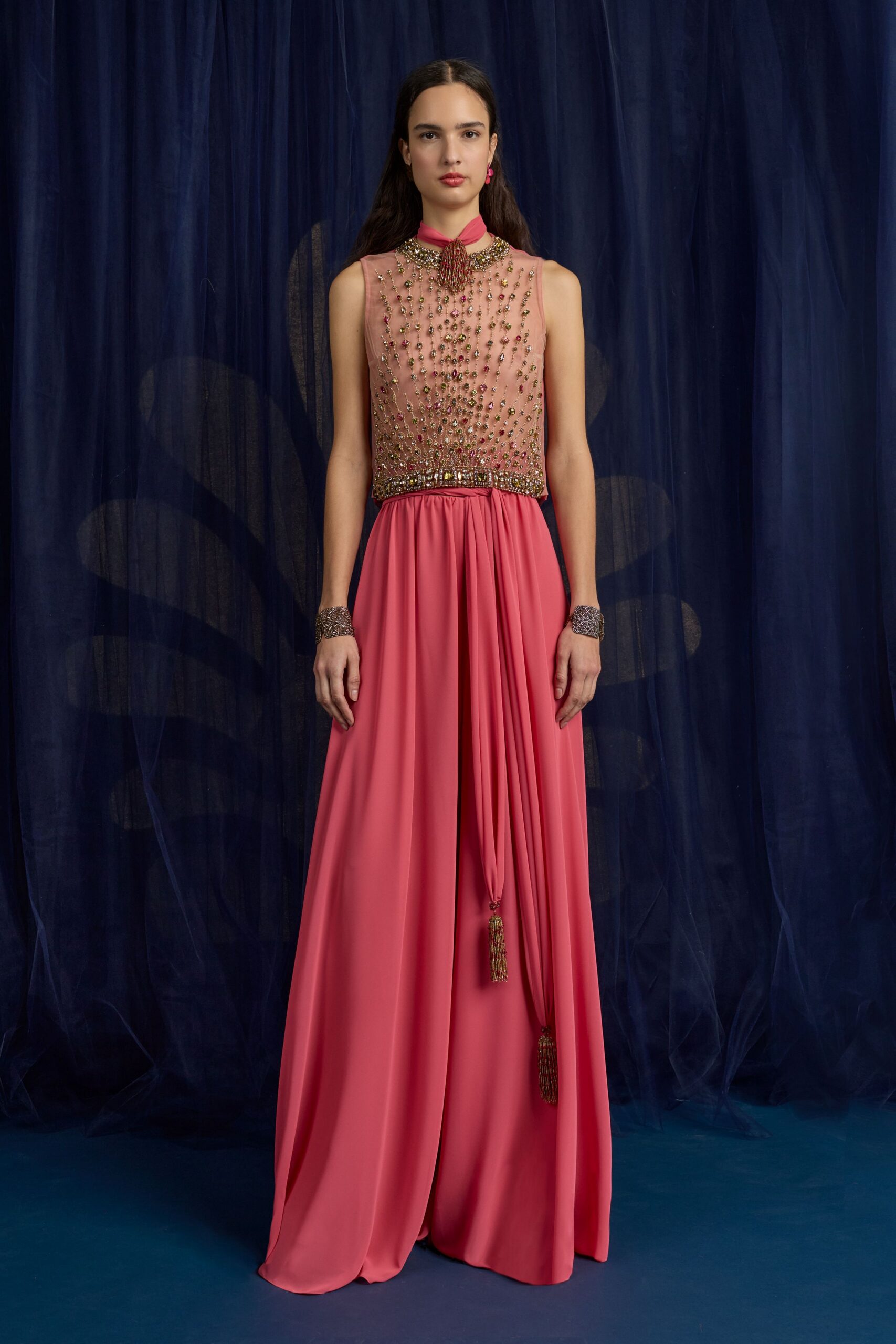 pink silk sleeveless gown