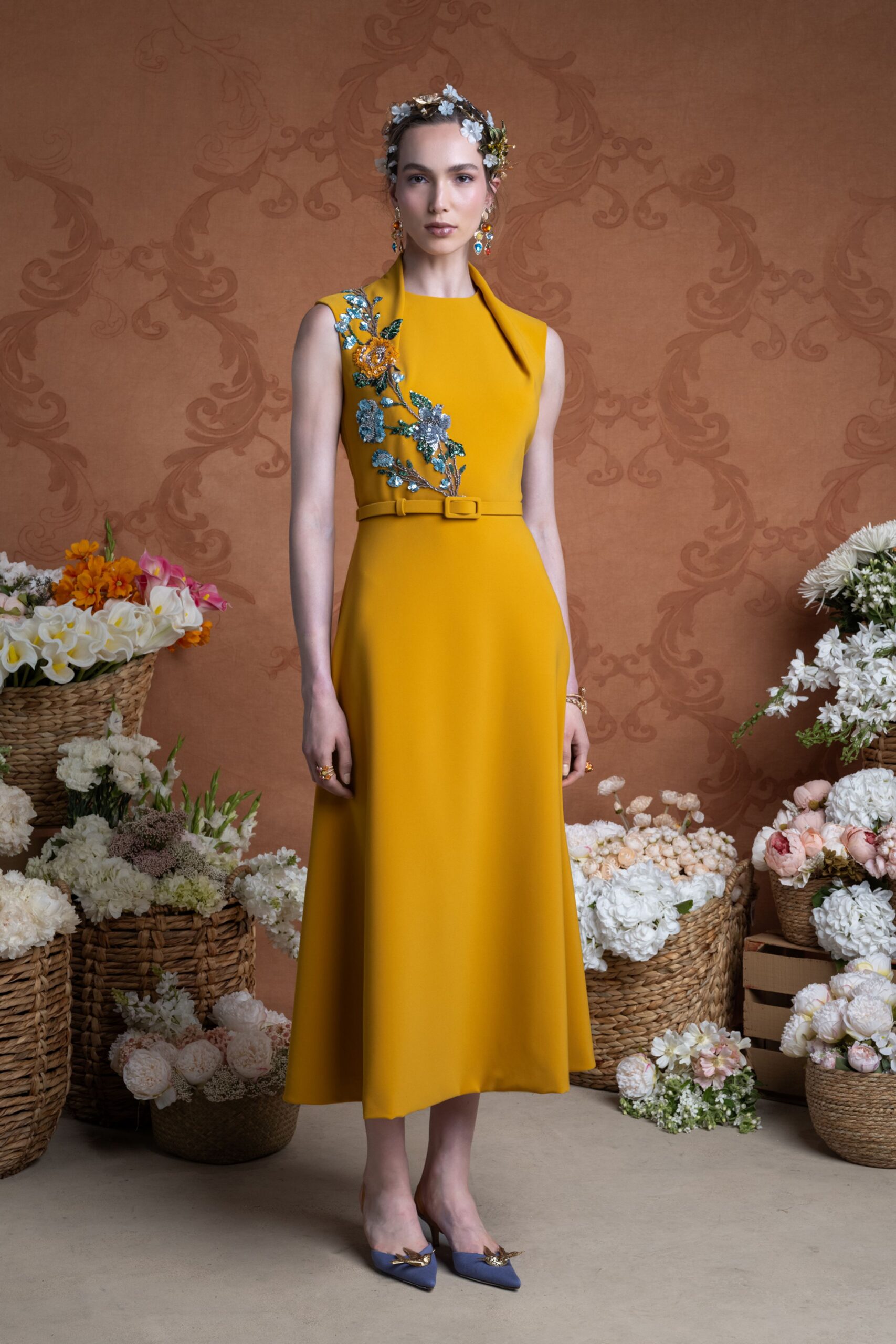 yellow silk sleeveless dress