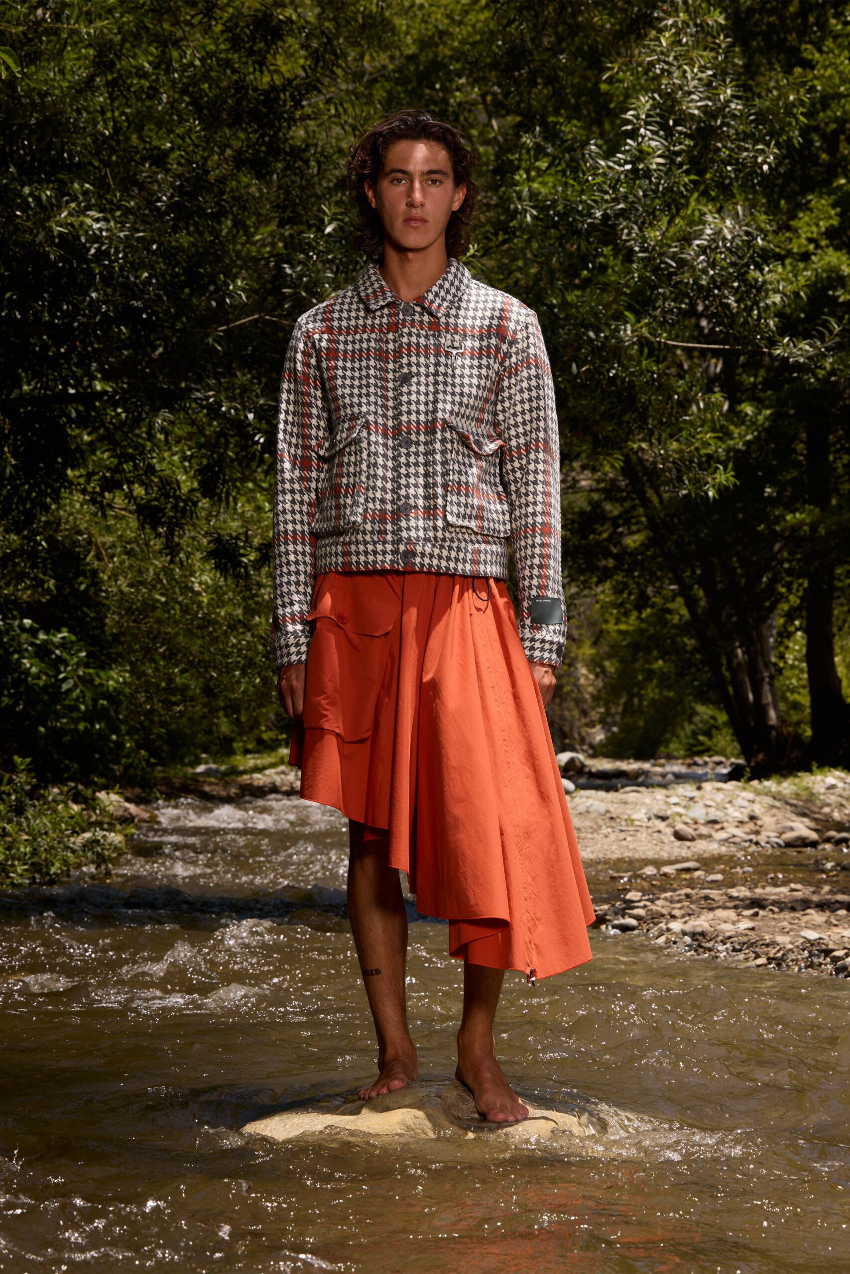 multi cotton long-sleeve collared relaxed checked jacket