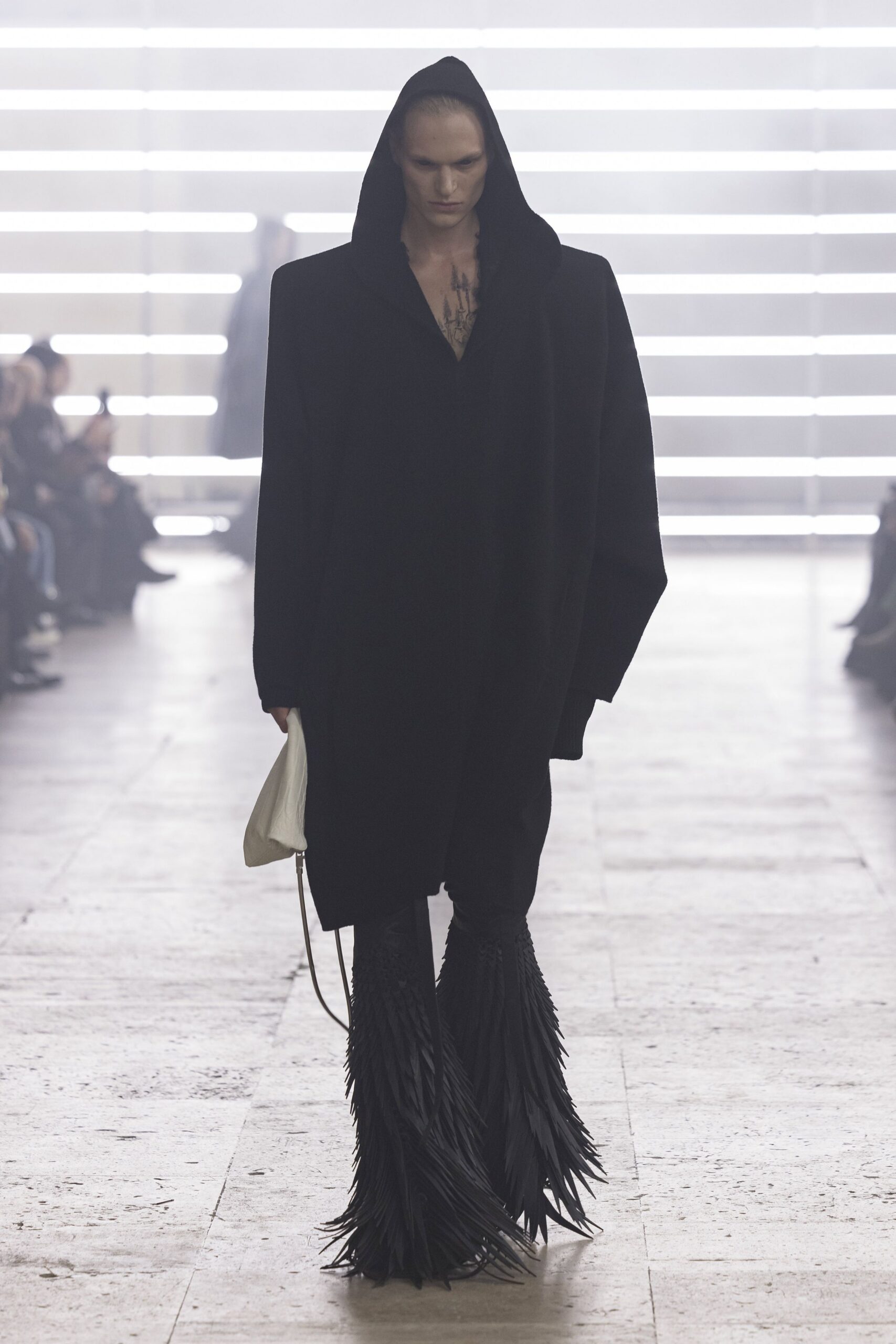 black wool hooded oversized draped coat