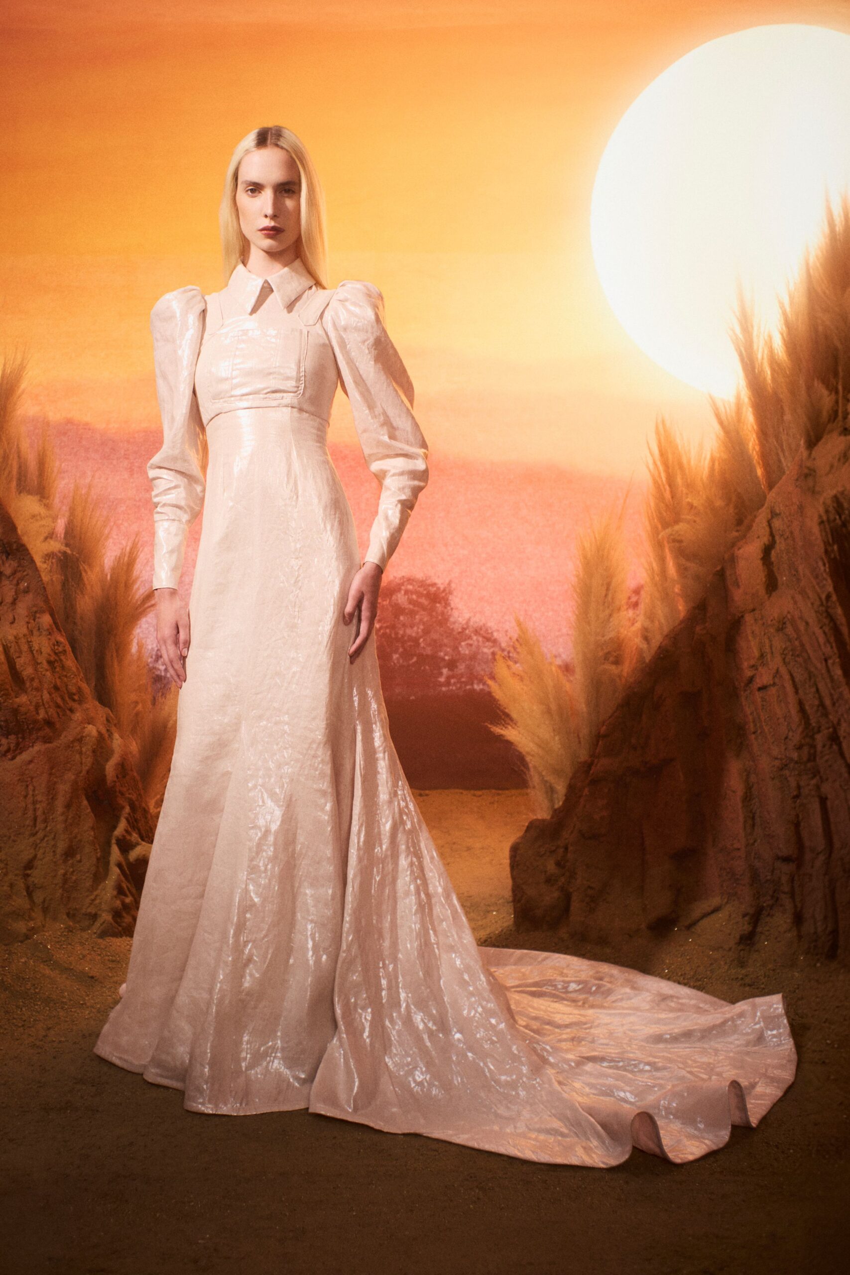 ivory silk fitted gown