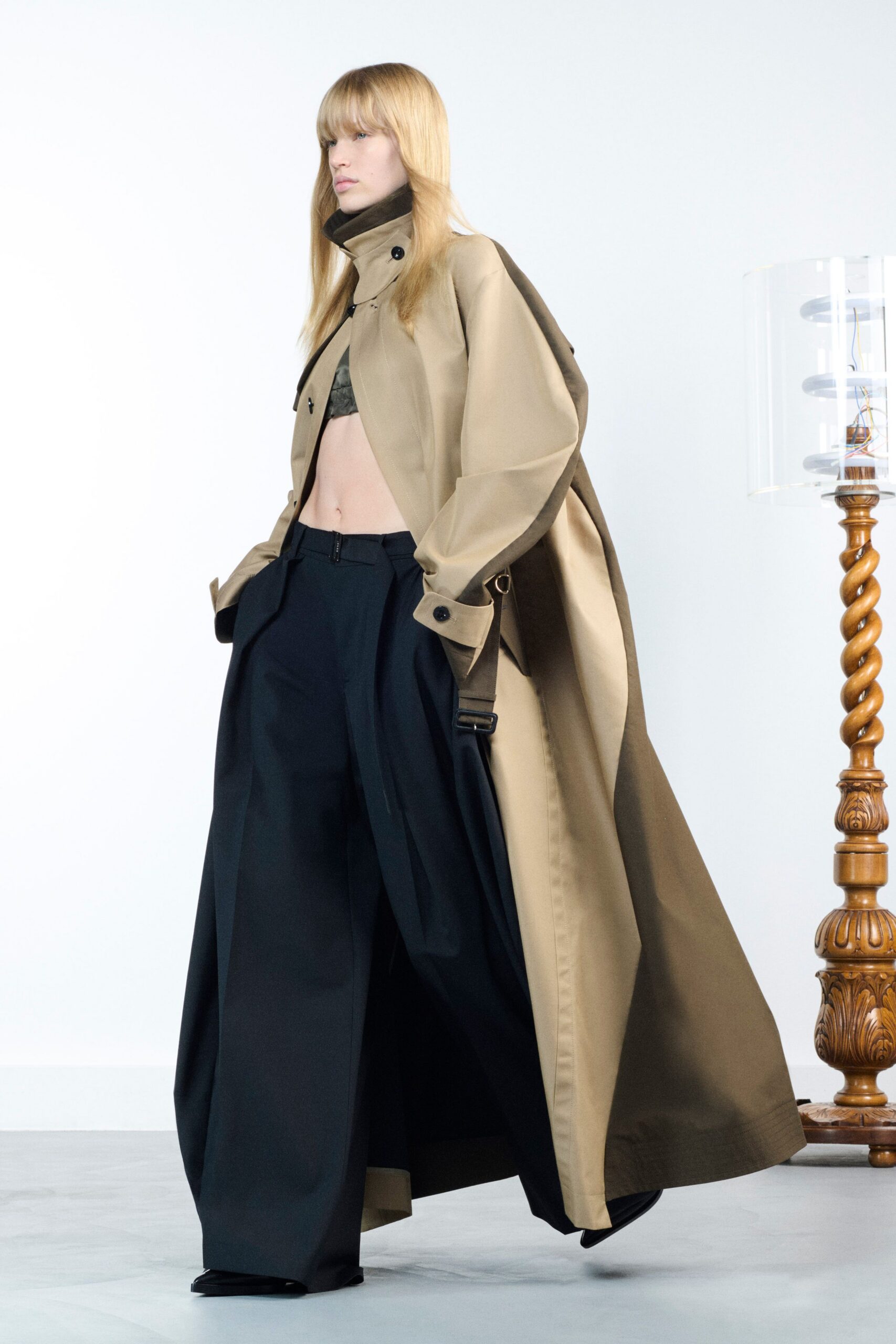 beige cotton long-sleeve collared relaxed buttoned maxi coat