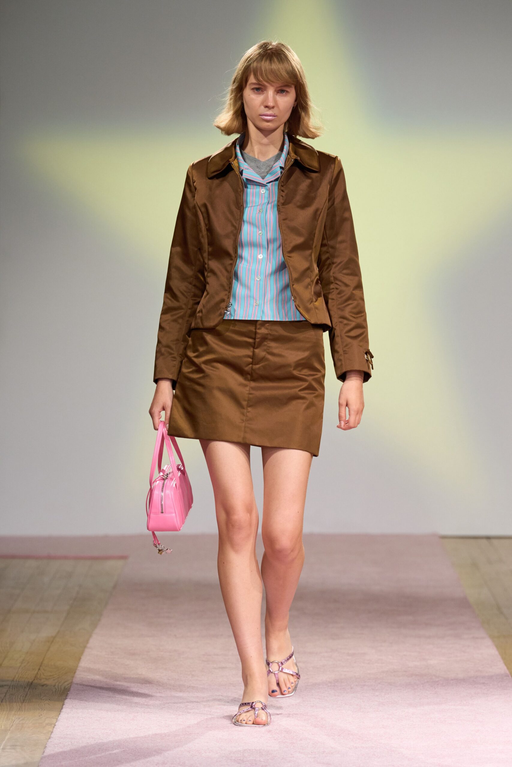 brown jacket with mini skirt