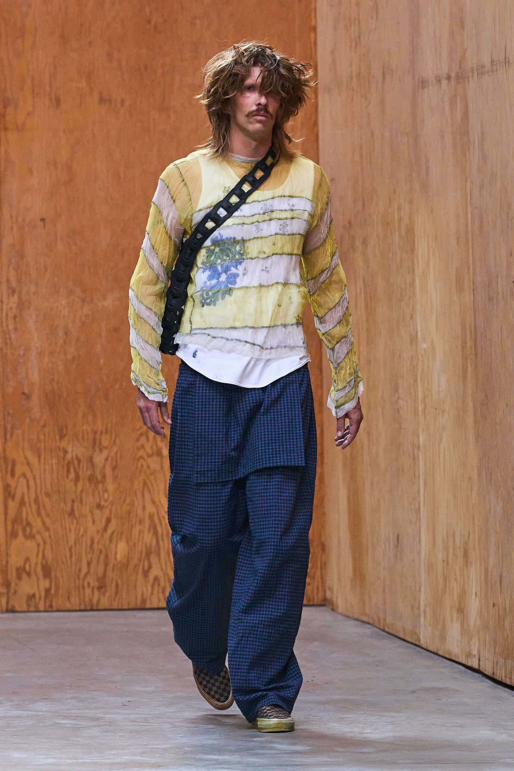 yellow cotton long-sleeve collared relaxed printed shirt