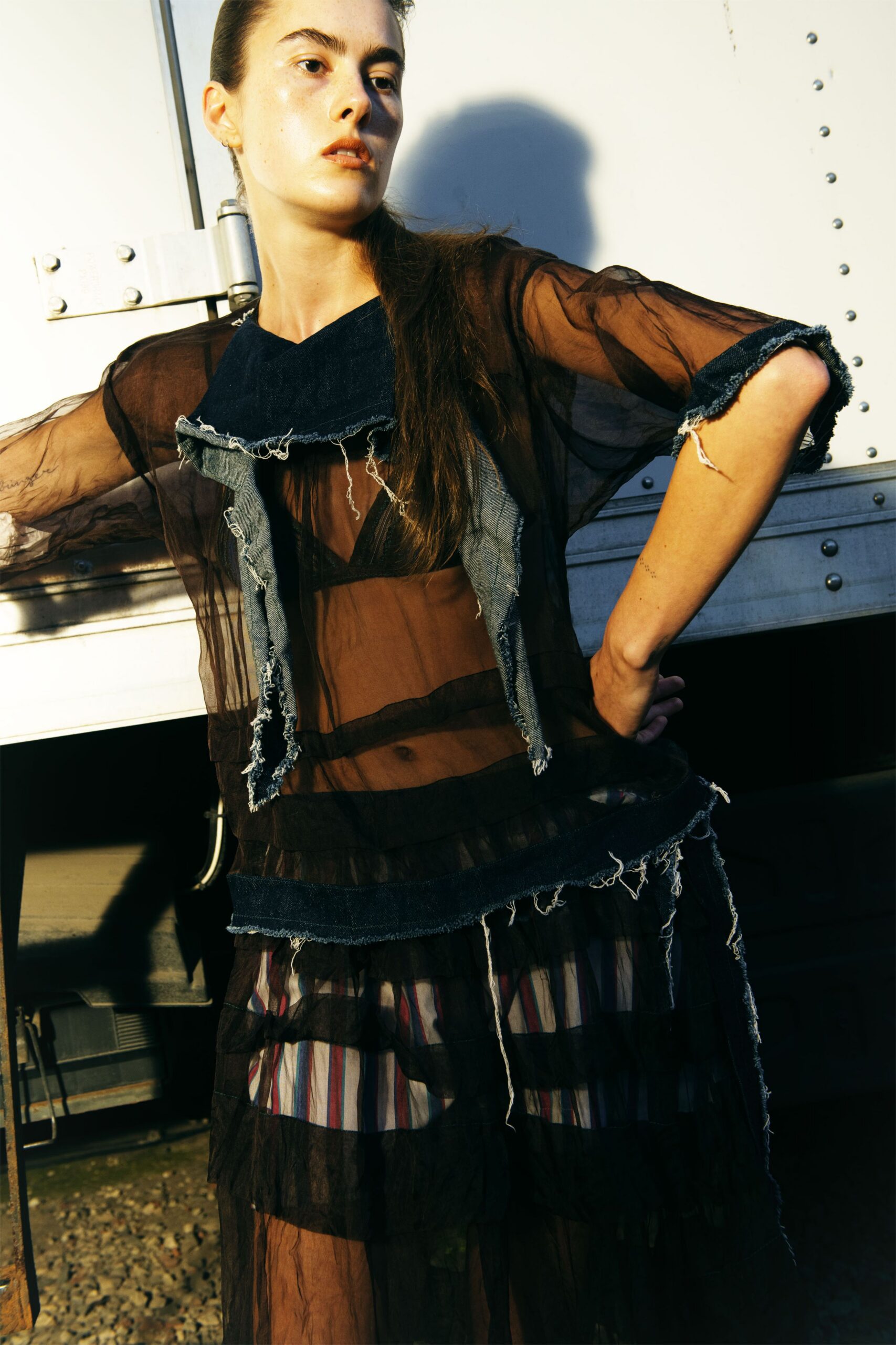 sheer black and blue layered dress