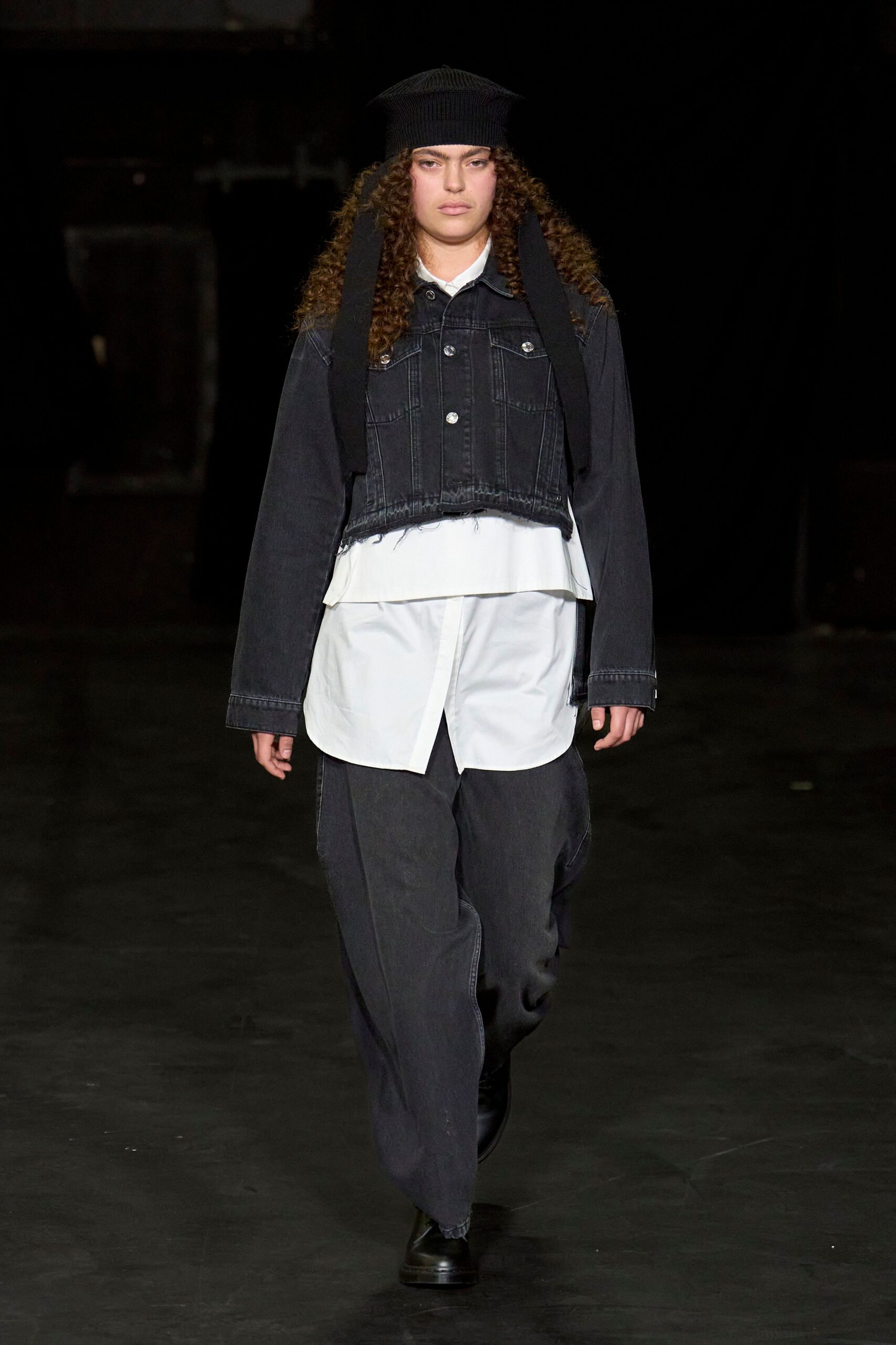 relaxed denim jacket with wide-leg pants