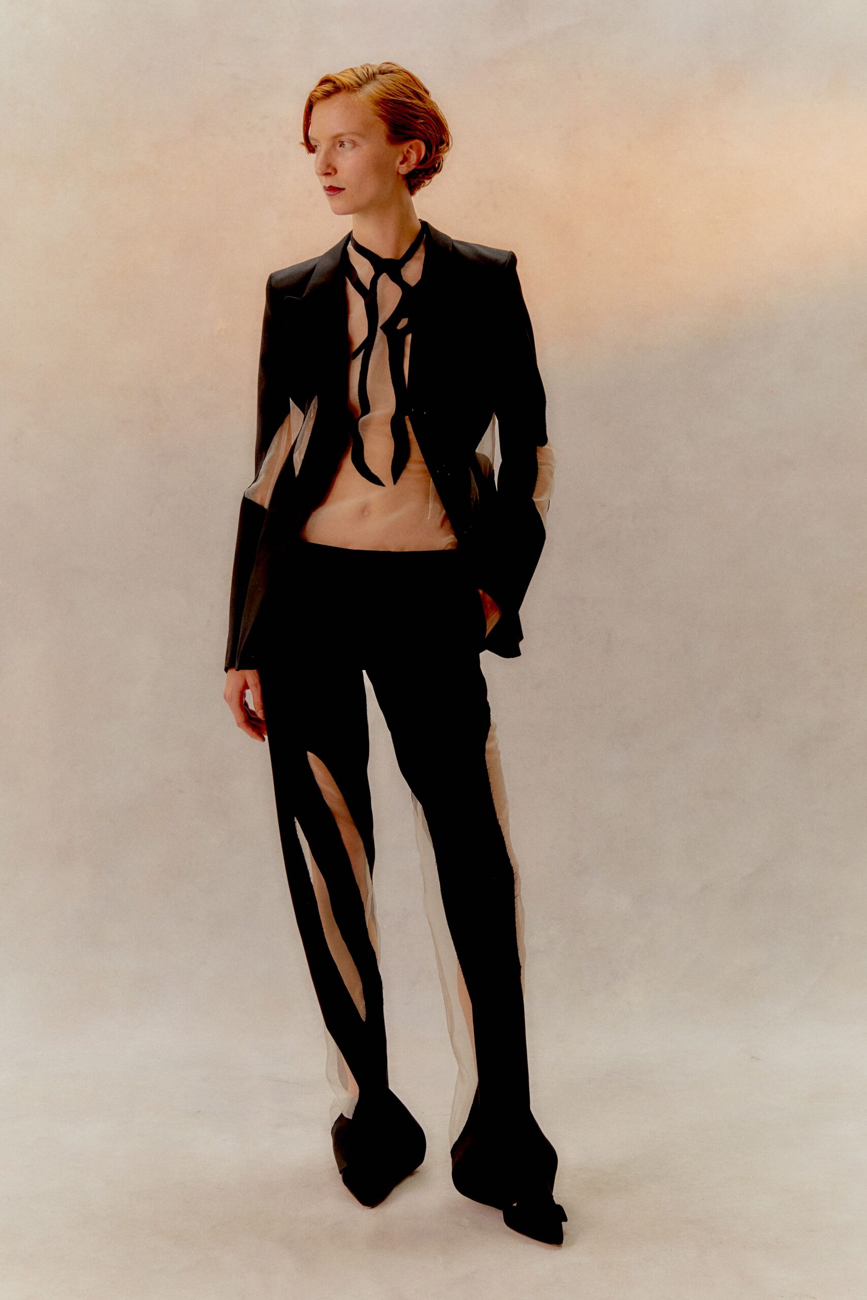 black cotton asymmetric slim zippered pants