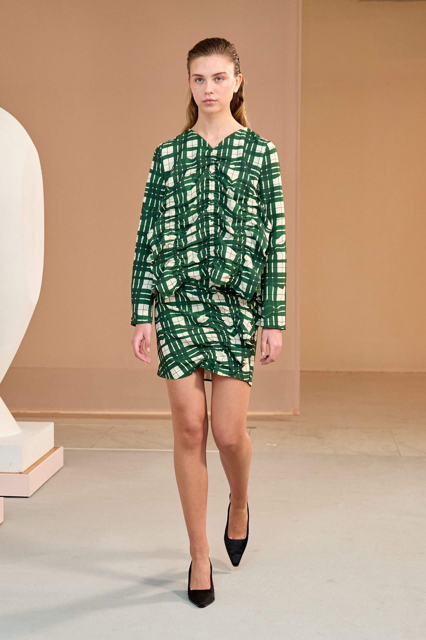 green checked top with mini skirt