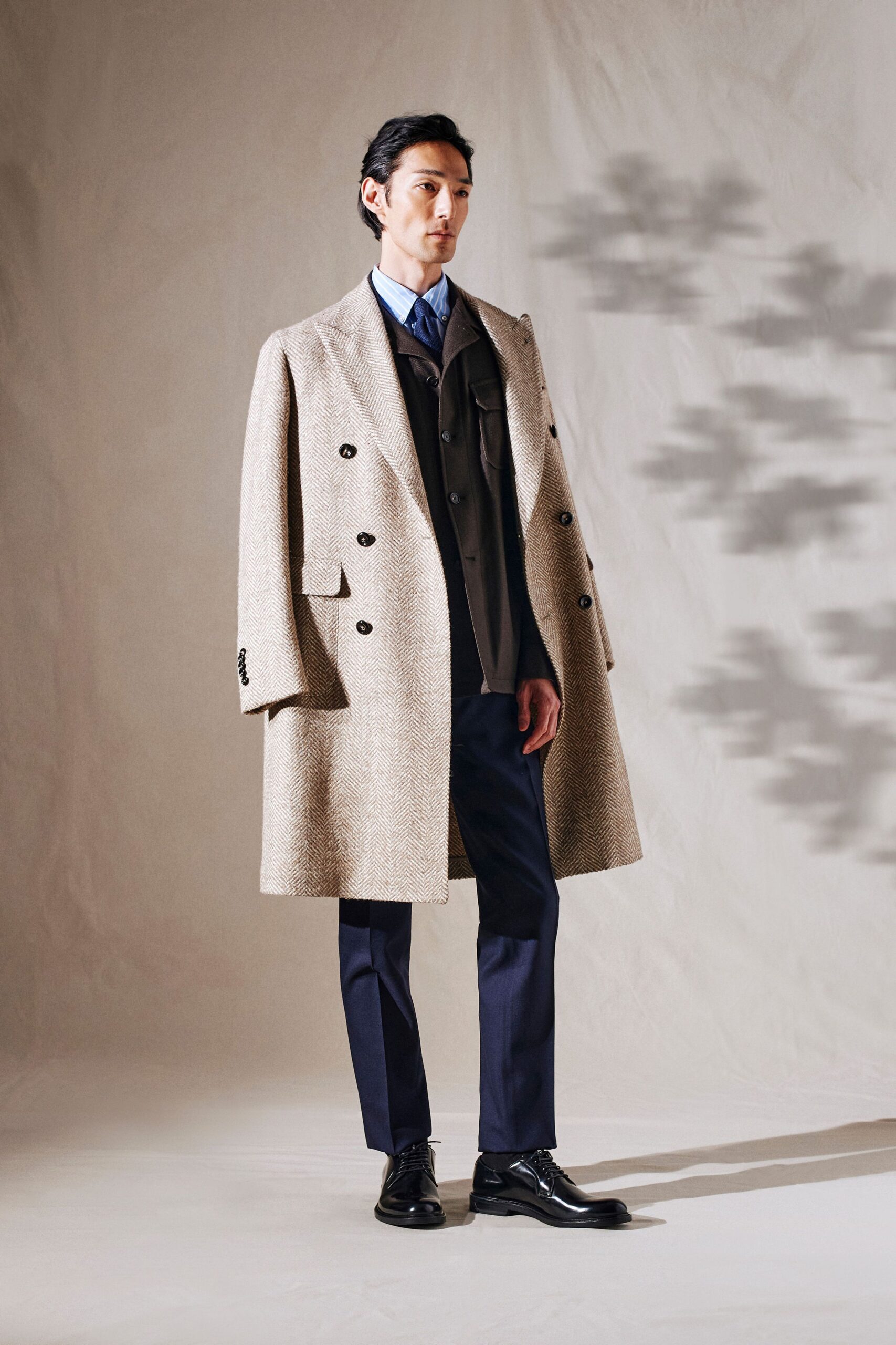 blue wool slim straight-leg pants