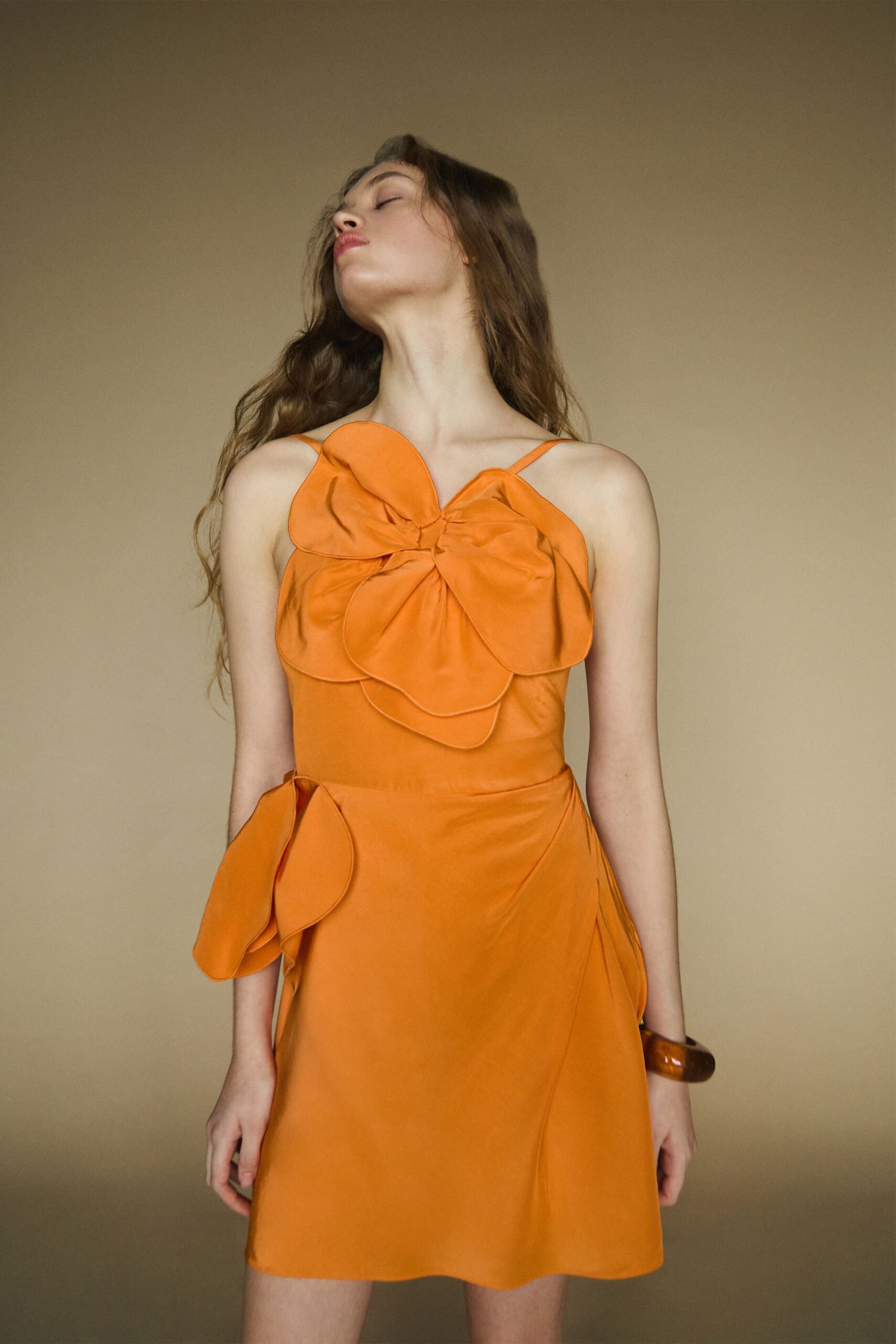 fitted orange silk dress