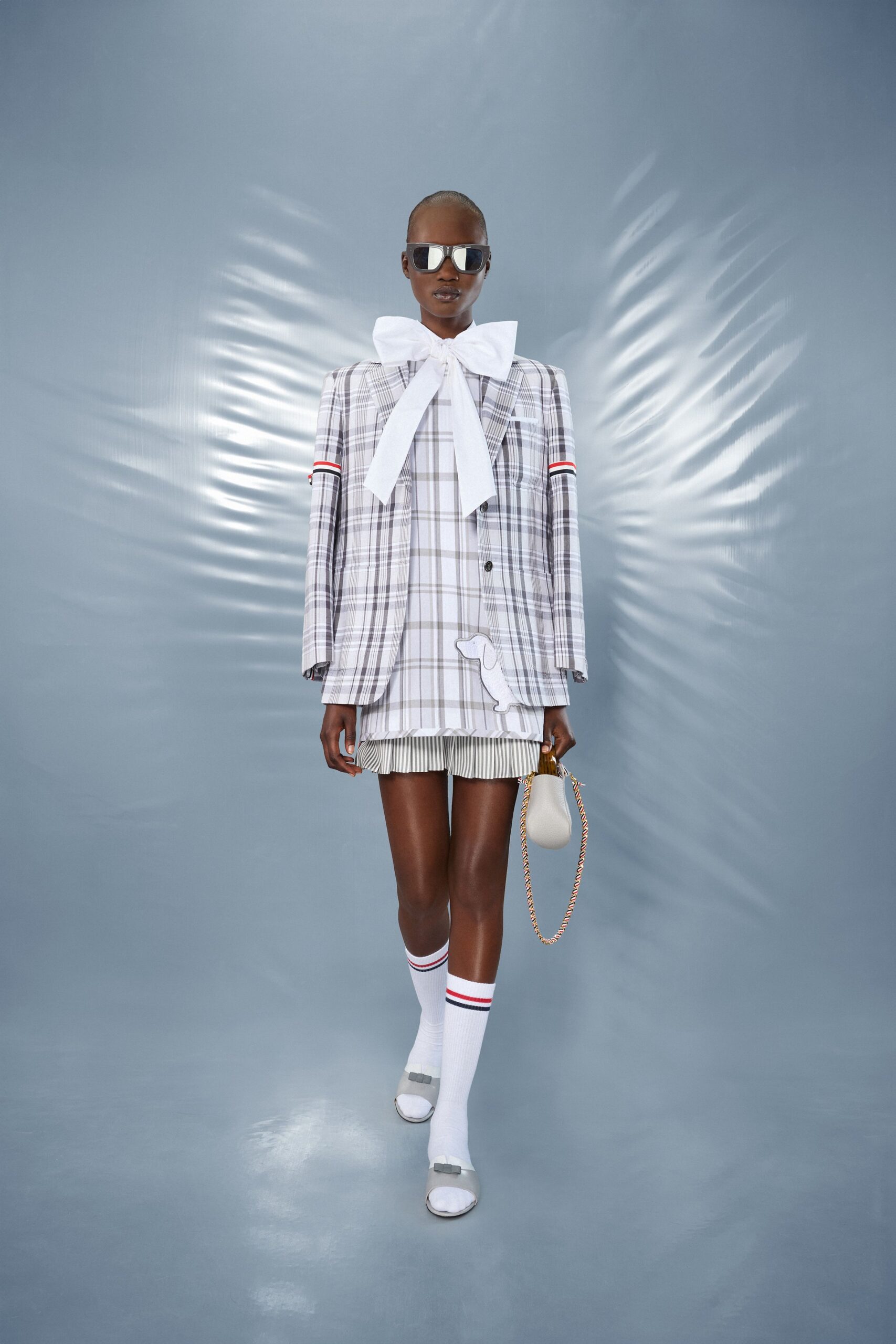 checked blazer with shorts