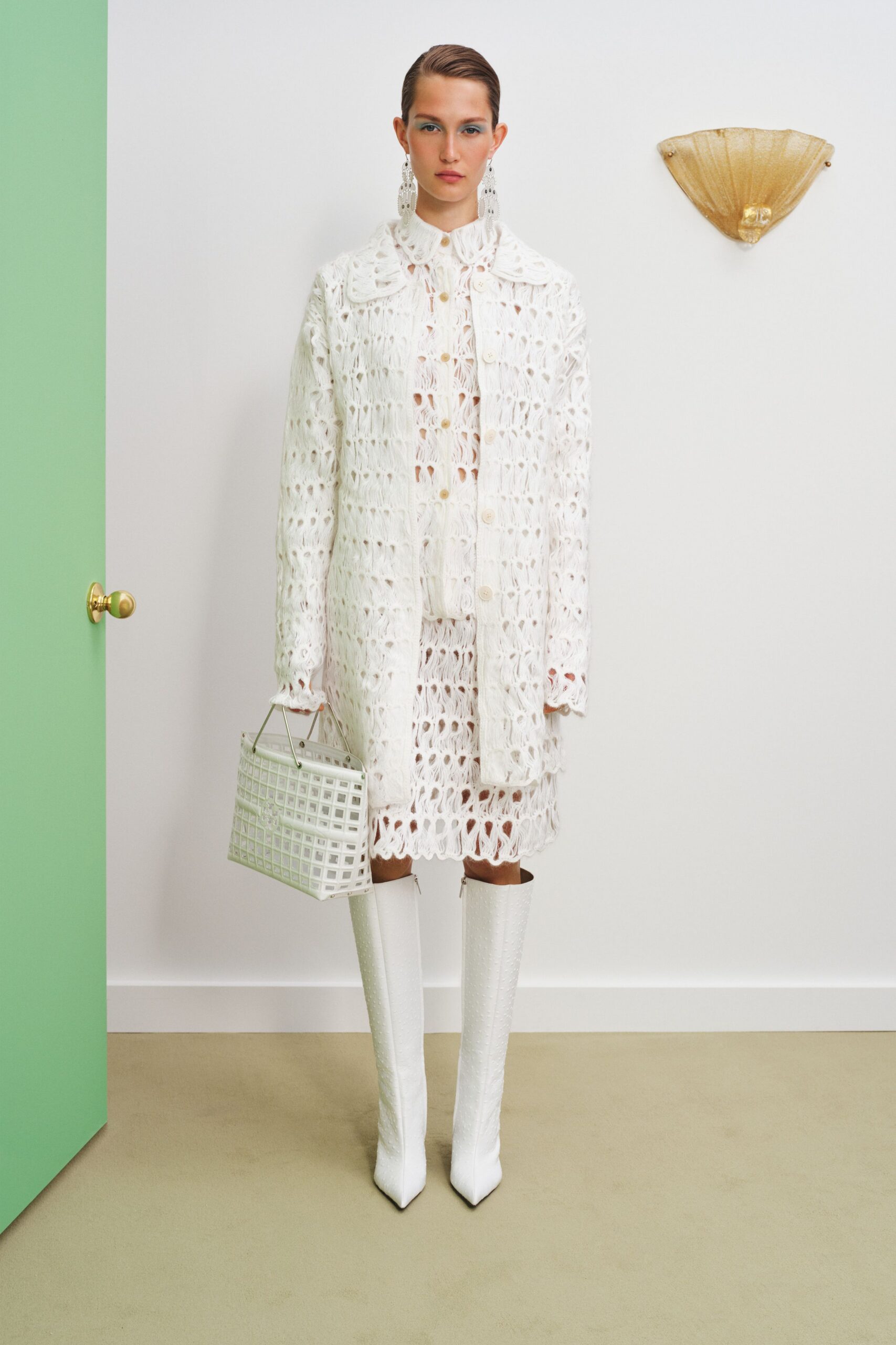 white lace coat and skirt