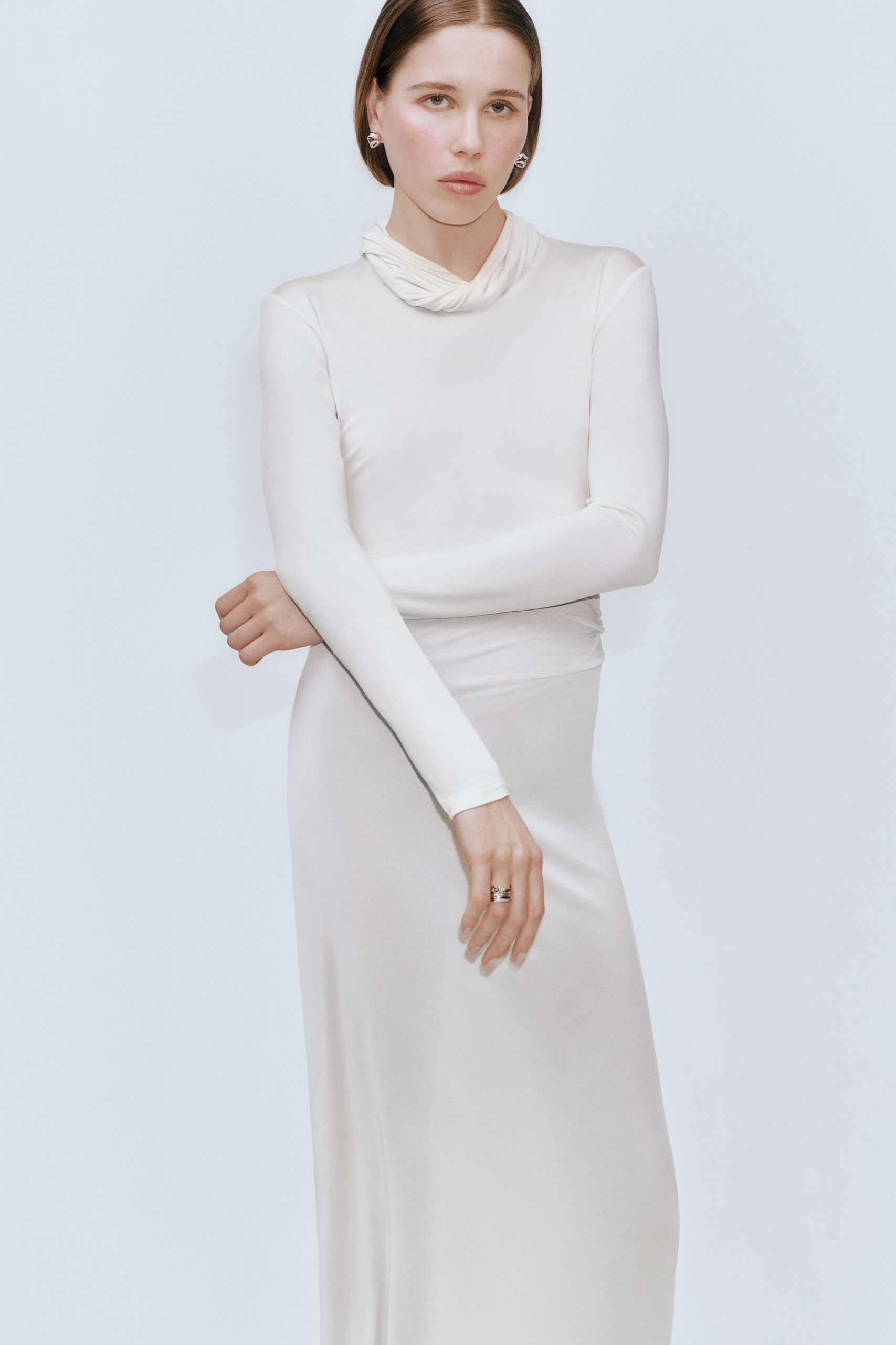 white silk fitted gown