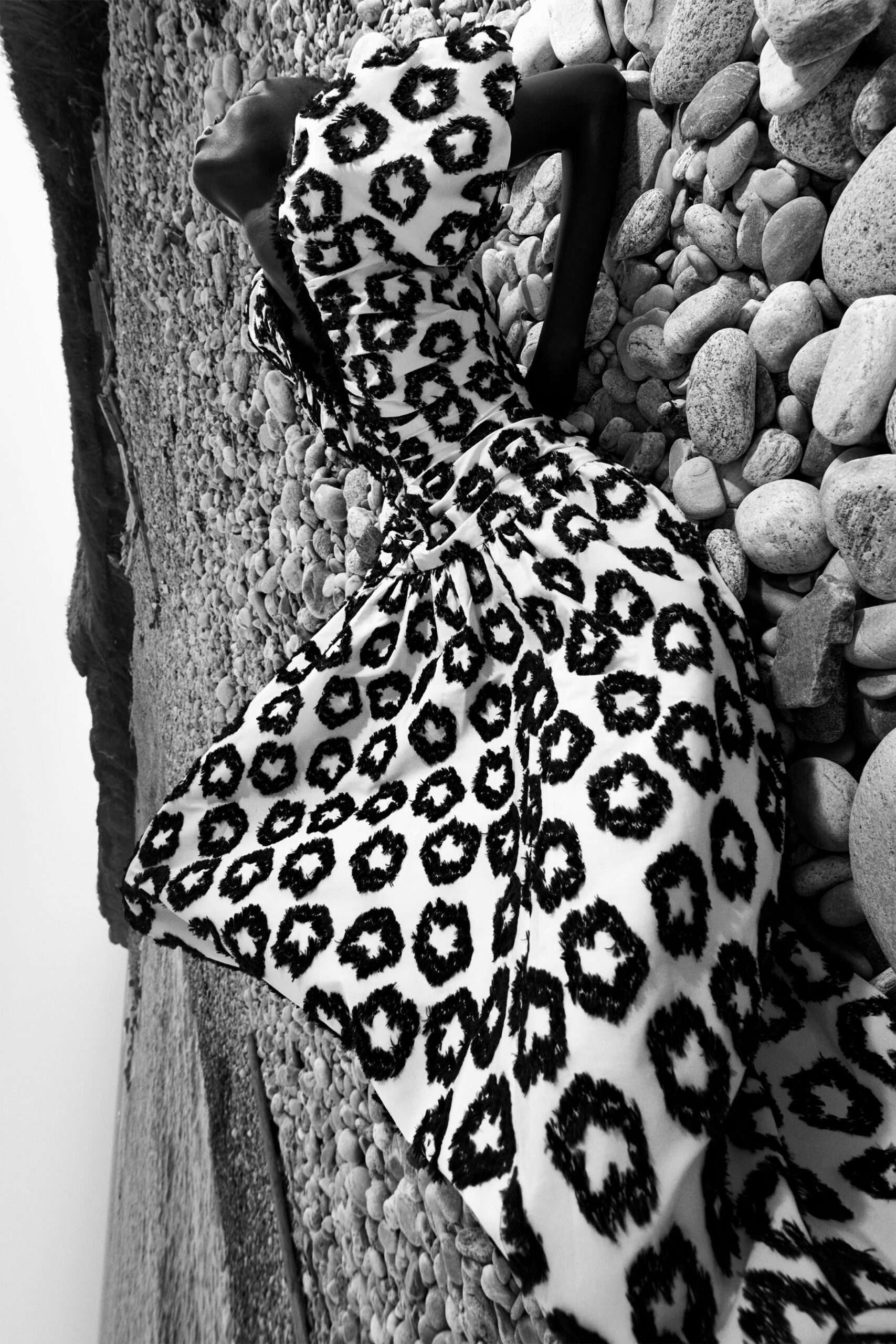white unknown strapless animal-print flowing textured maxi gown
